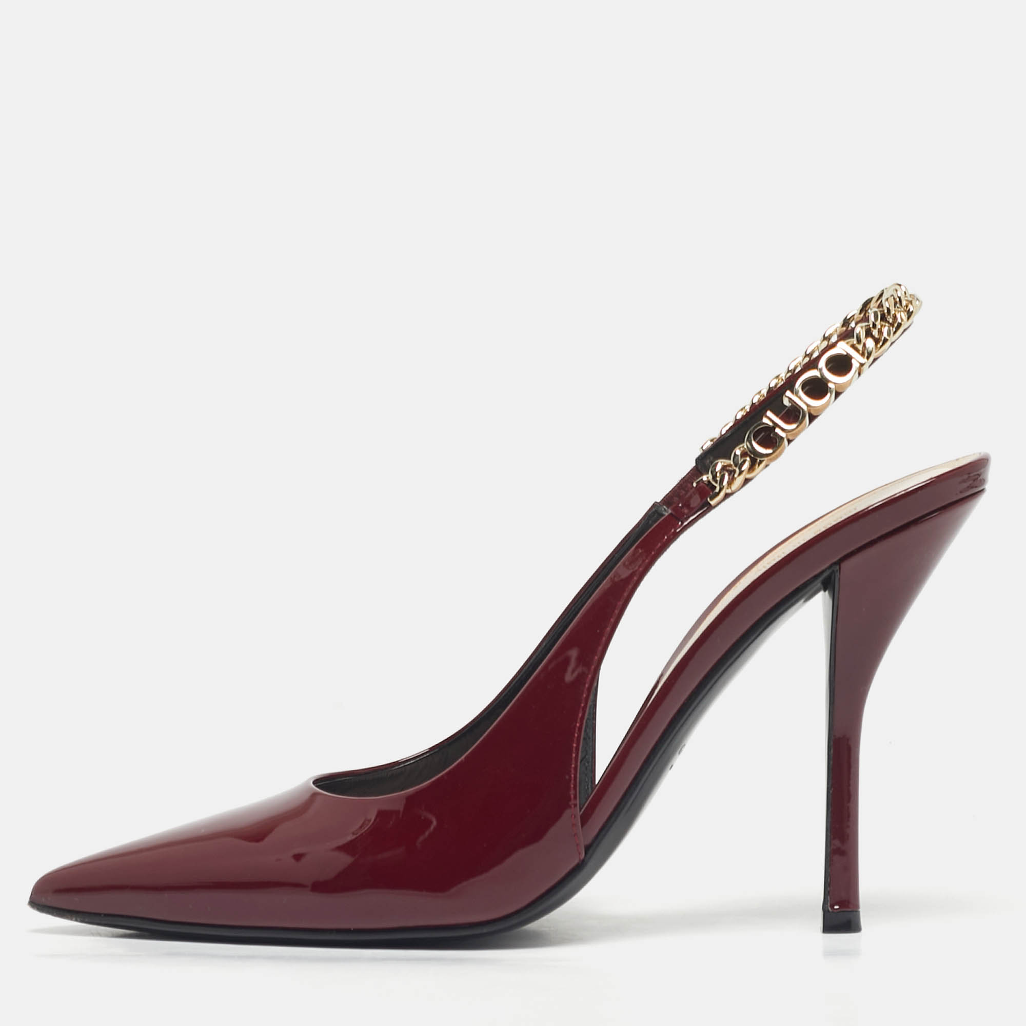 

Gucci Burgundy Patent Leather Signoria Slingback Pumps Size
