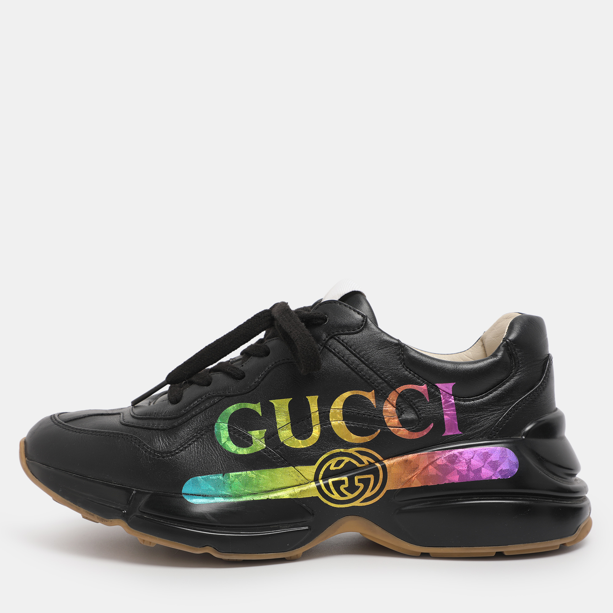 

Gucci Black Leather Rhyton Rainbow Low Top Sneakers Size 39.5