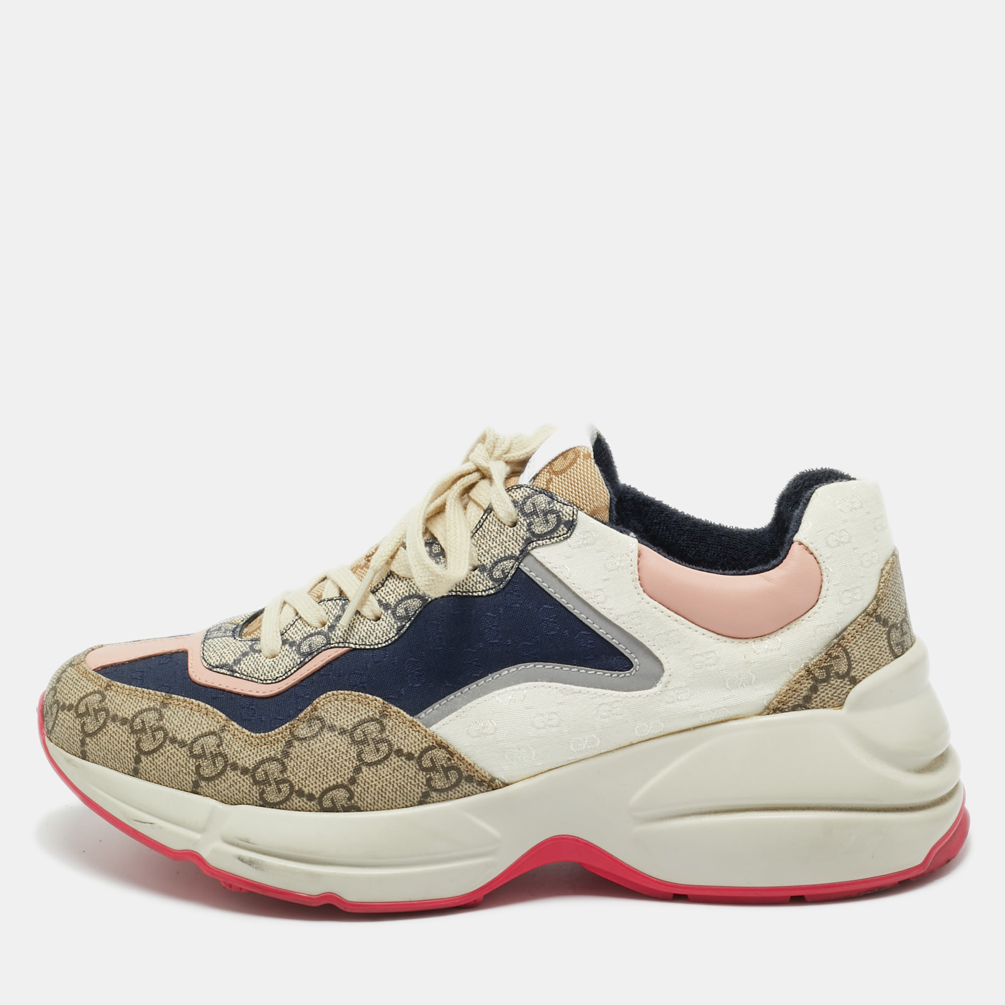 Pre-owned Gucci Multicolor Gg Supreme Canvas Rhyton Sneakers Size 40