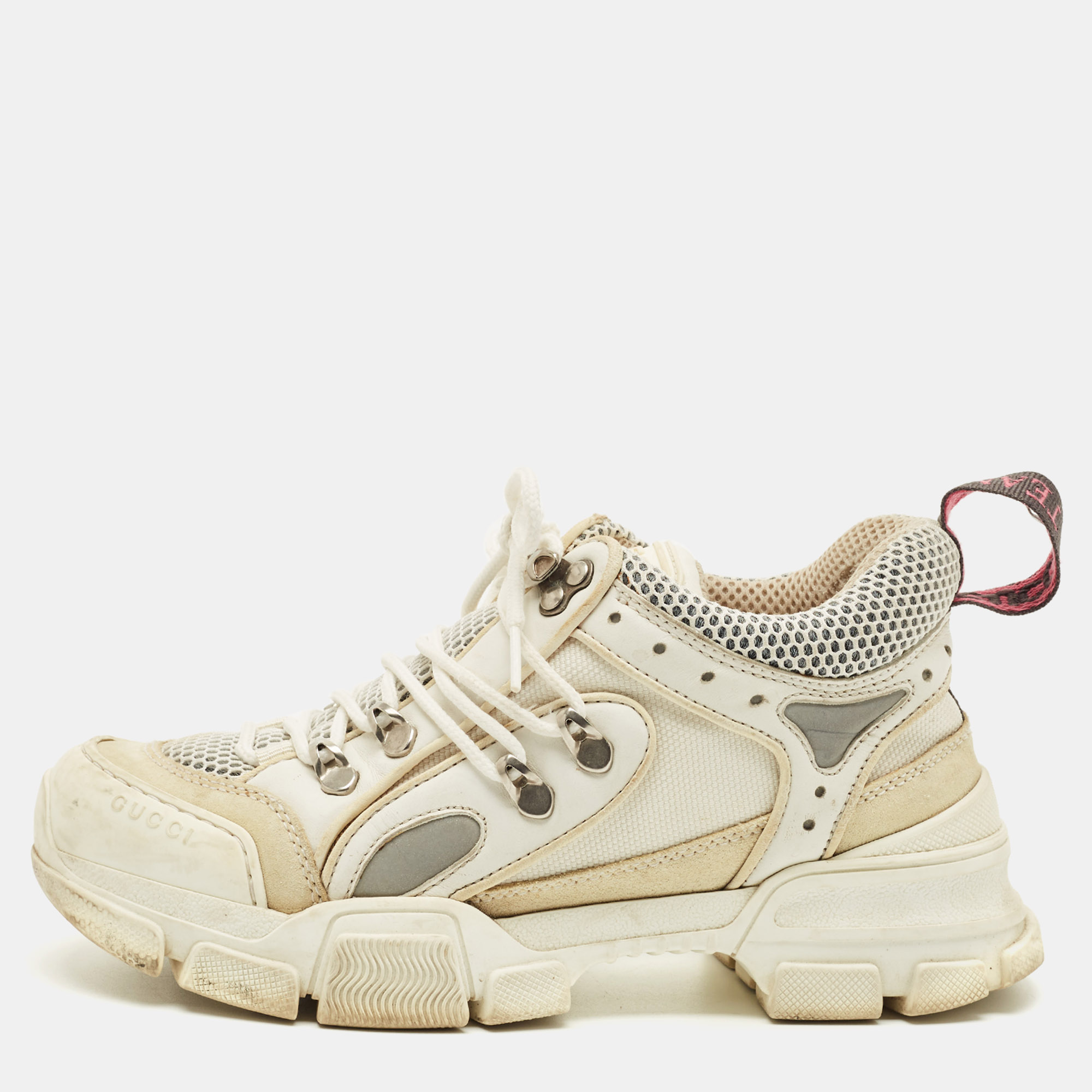 

Gucci White Leather and Mesh Flashtrek Chunky Lace Up Sneakers Size