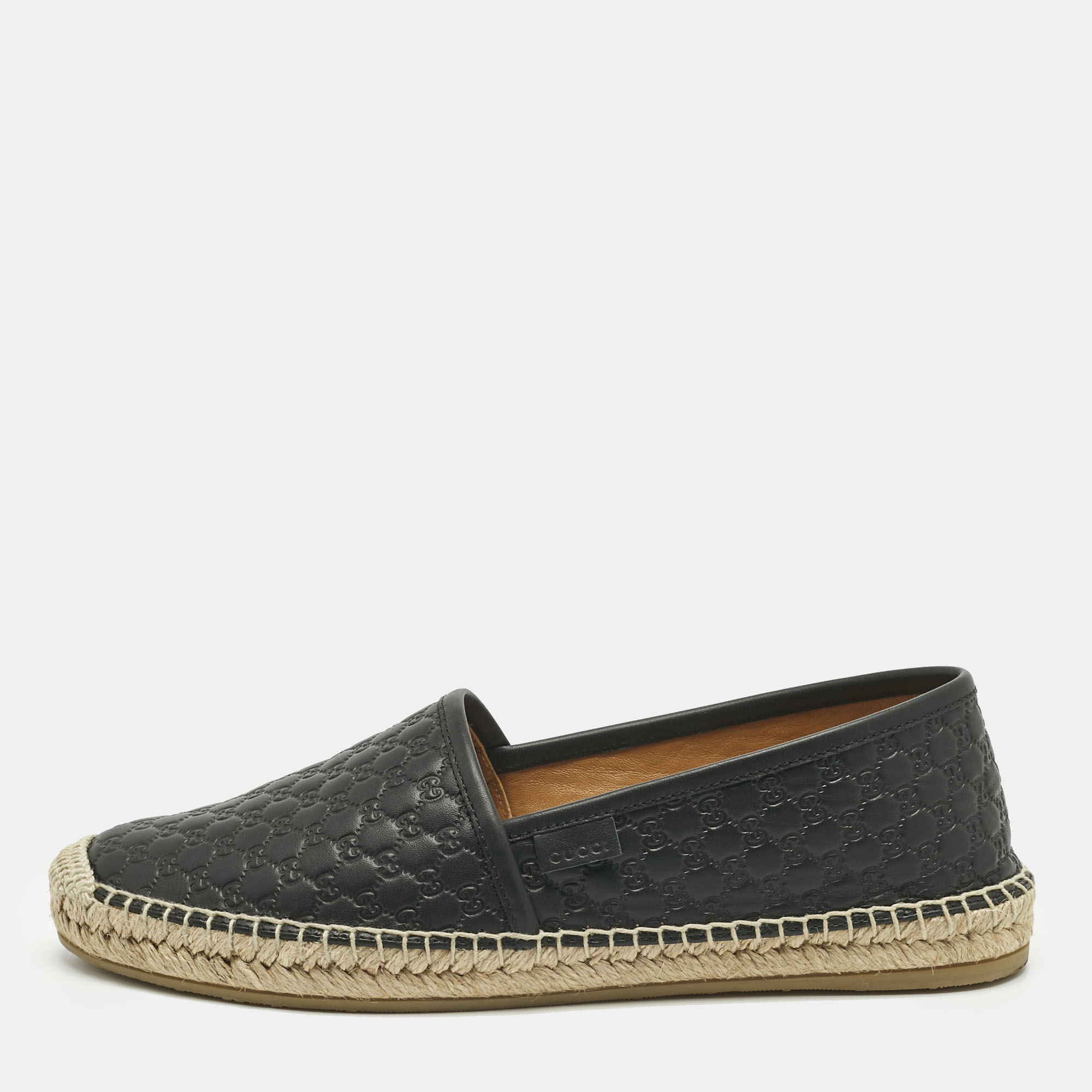 

Gucci Black Microguccissima Leather Espadrille Flats Size