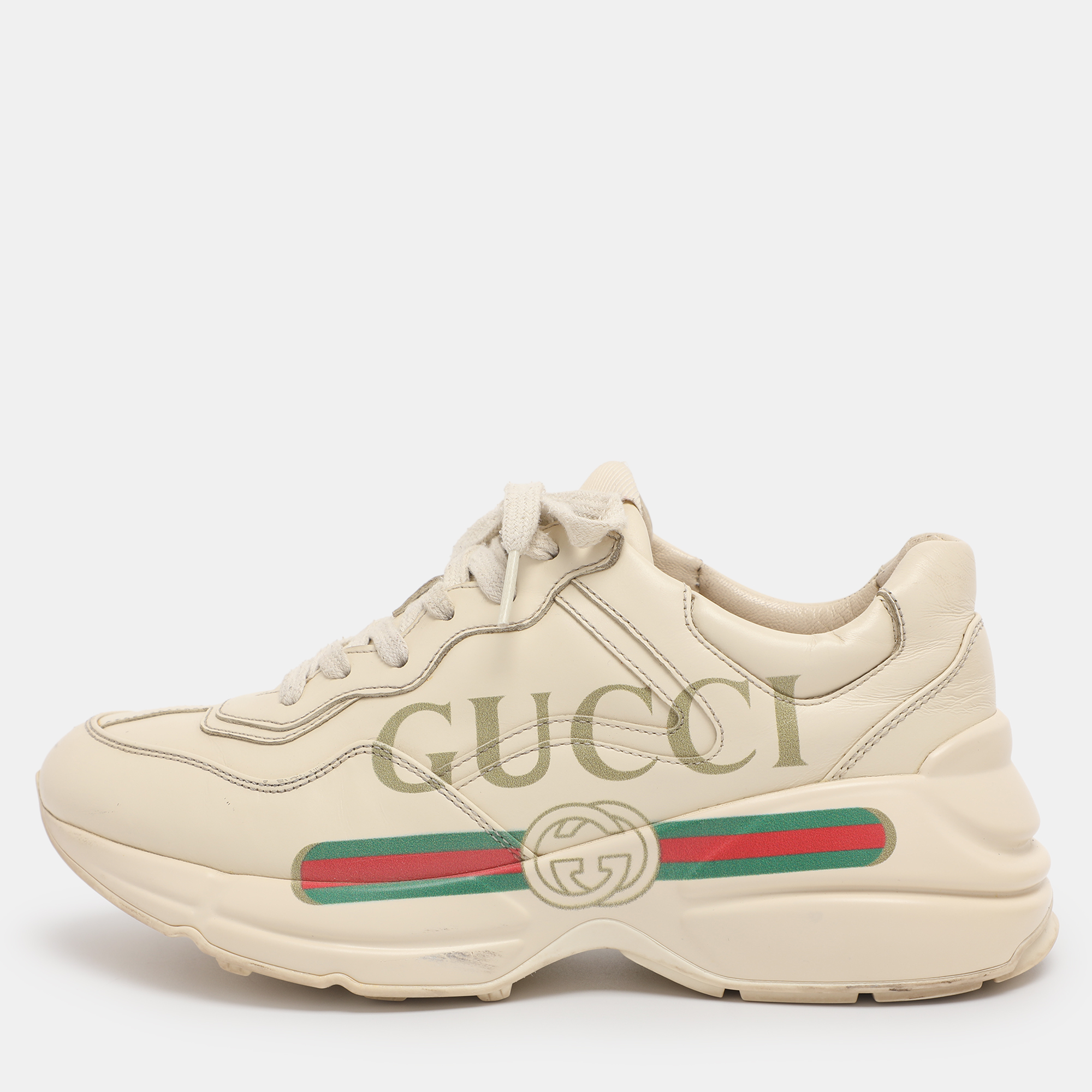

Gucci Cream Leather Rhyton Low Top Sneakers Size