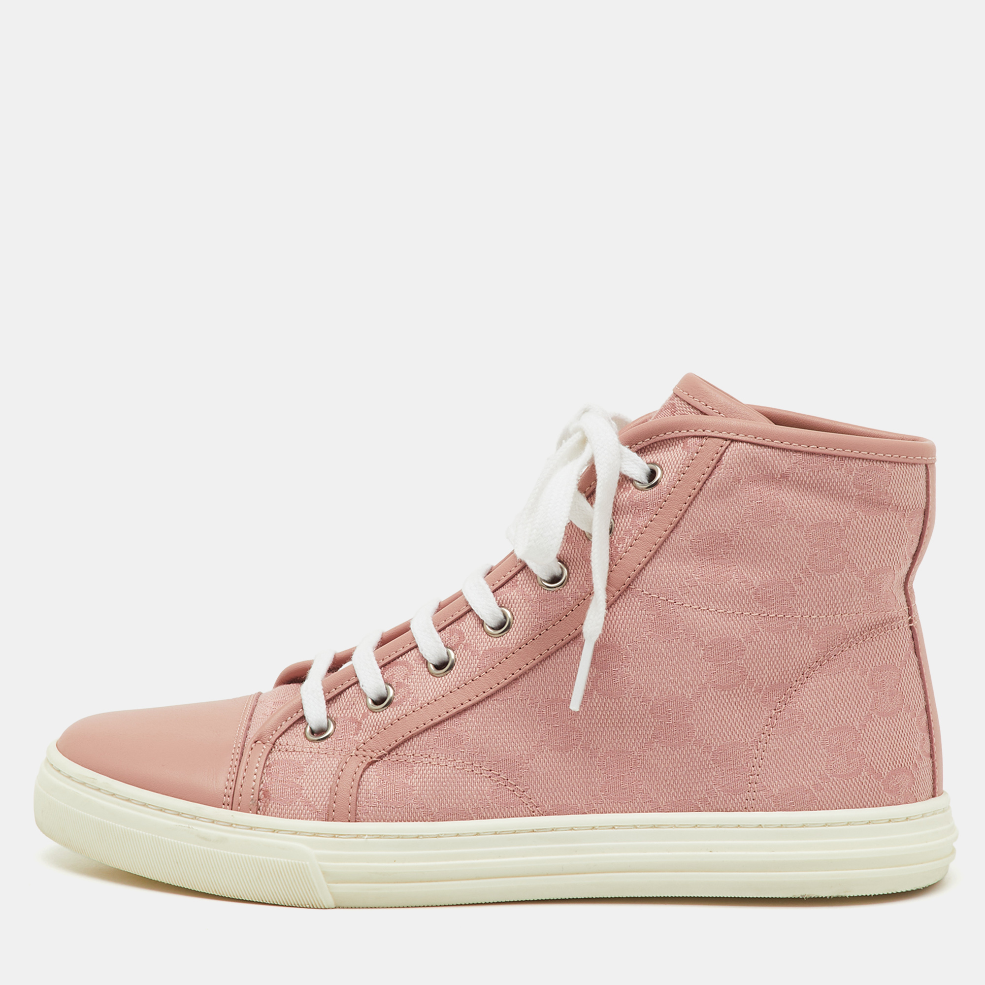 

Gucci Pink GG Canvas and Leather High Top Sneakers Size