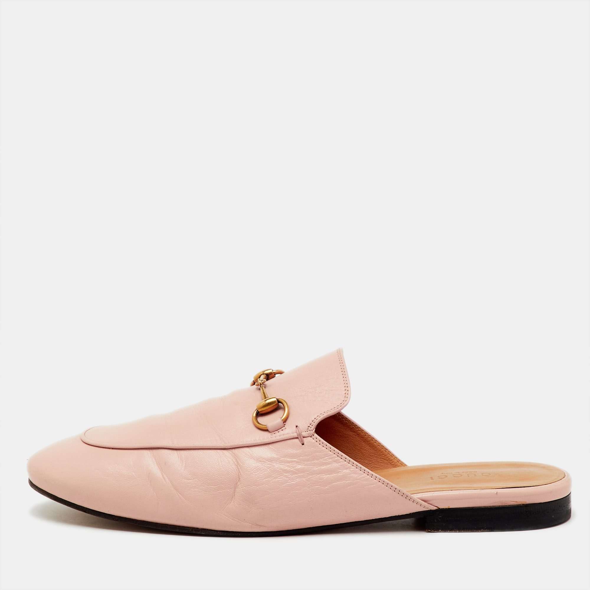 Pre-owned Gucci Light Pink Leather Princetown Horsebit Flat Mules Size 40