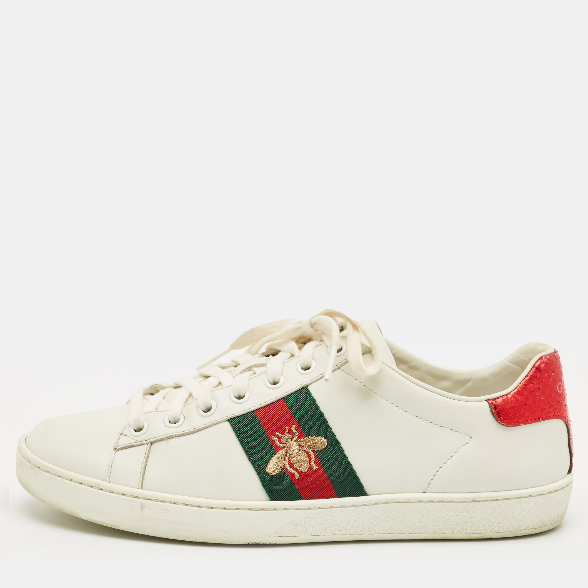 

Gucci White Snakeskin Embossed Leather Ace Lace Up Sneakers Size