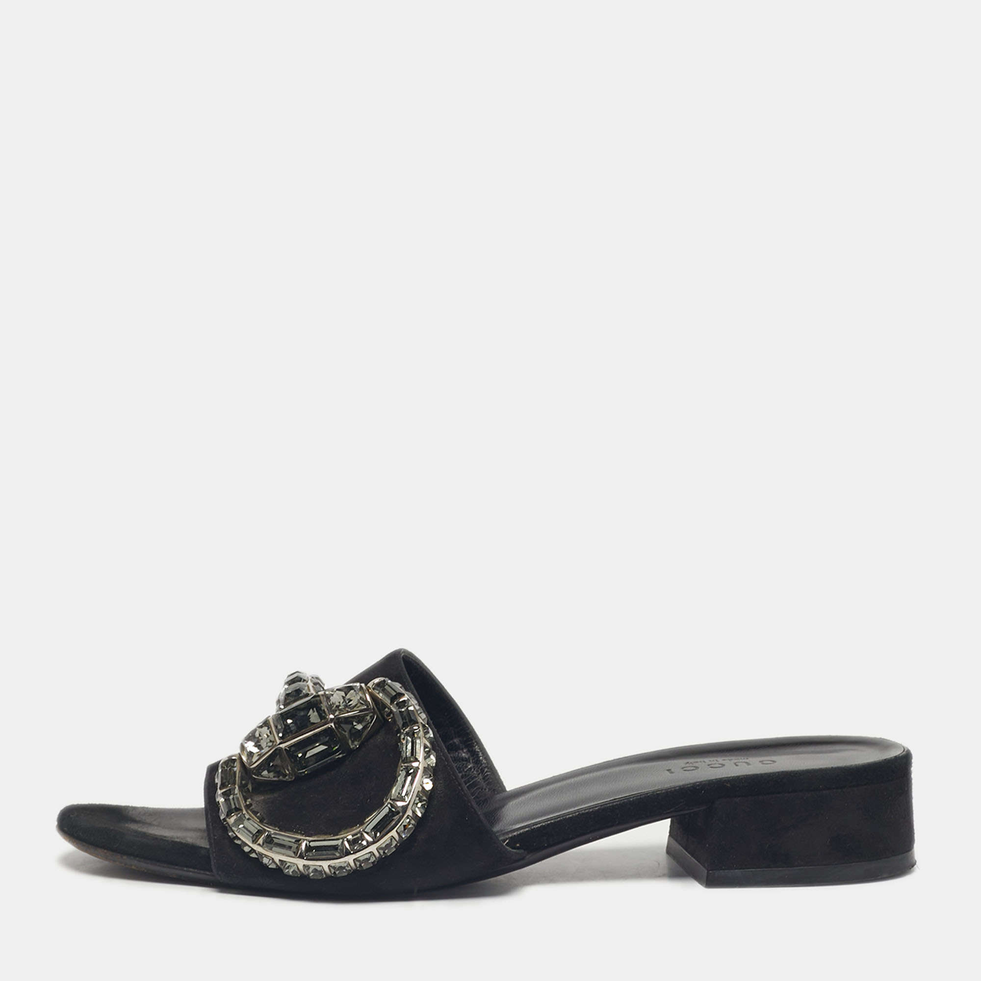 Pre-owned Gucci Black Suede Maxime Flat Sandals Size 36