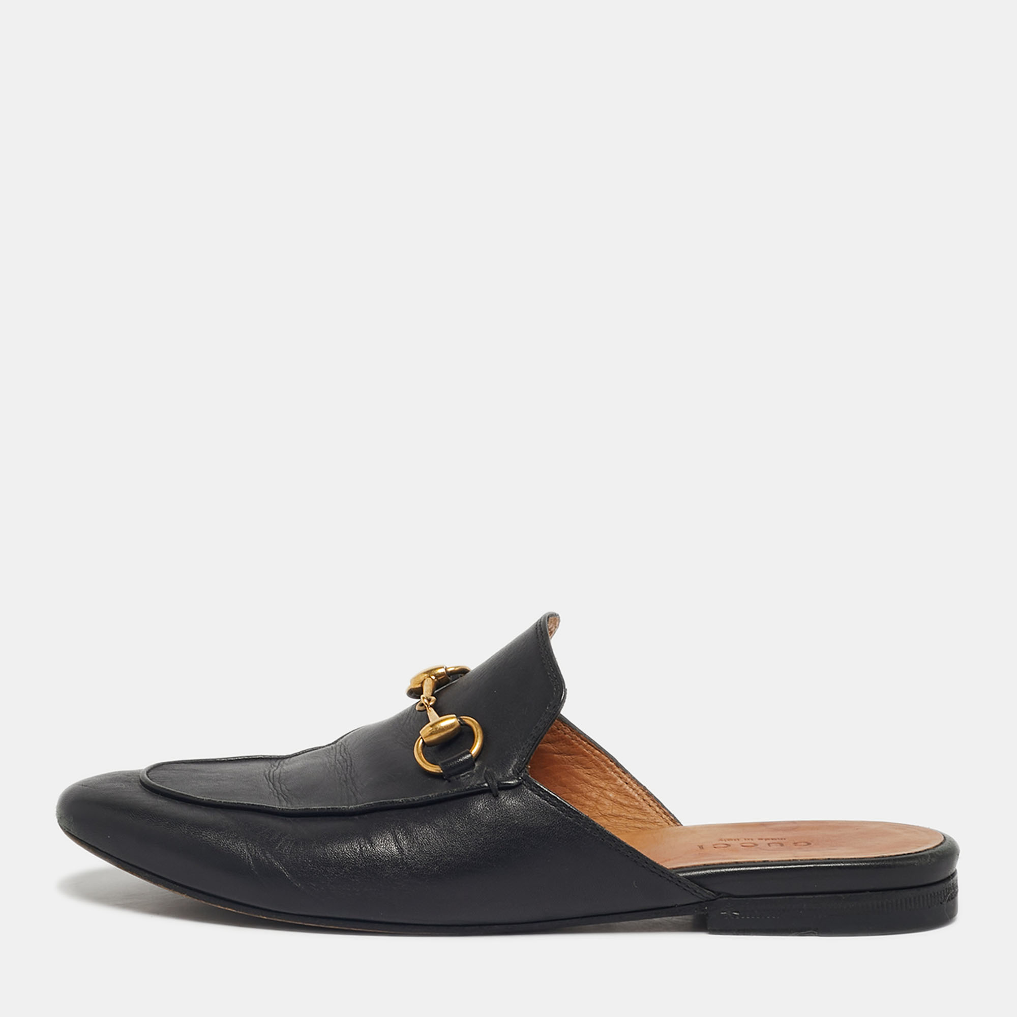 

Gucci Black Leather Princetown Horsebit Flat Mules Size