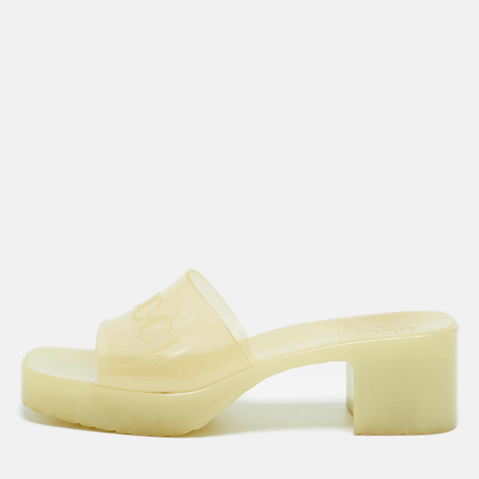 Pre-owned Gucci Transparent Rubber Slide Sandals Size 37