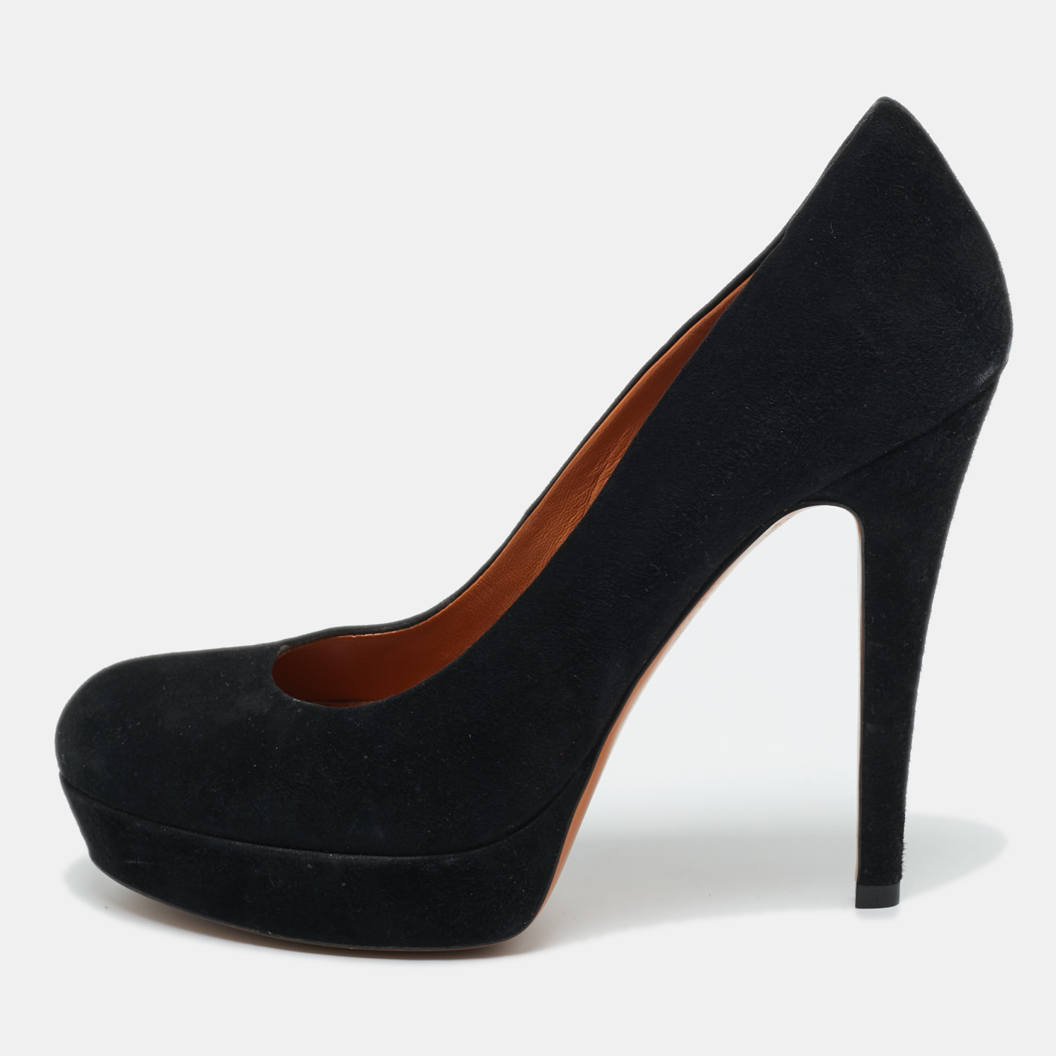 Pre-owned Gucci Black Suede Round Toe Platform Pumps Size 35.5