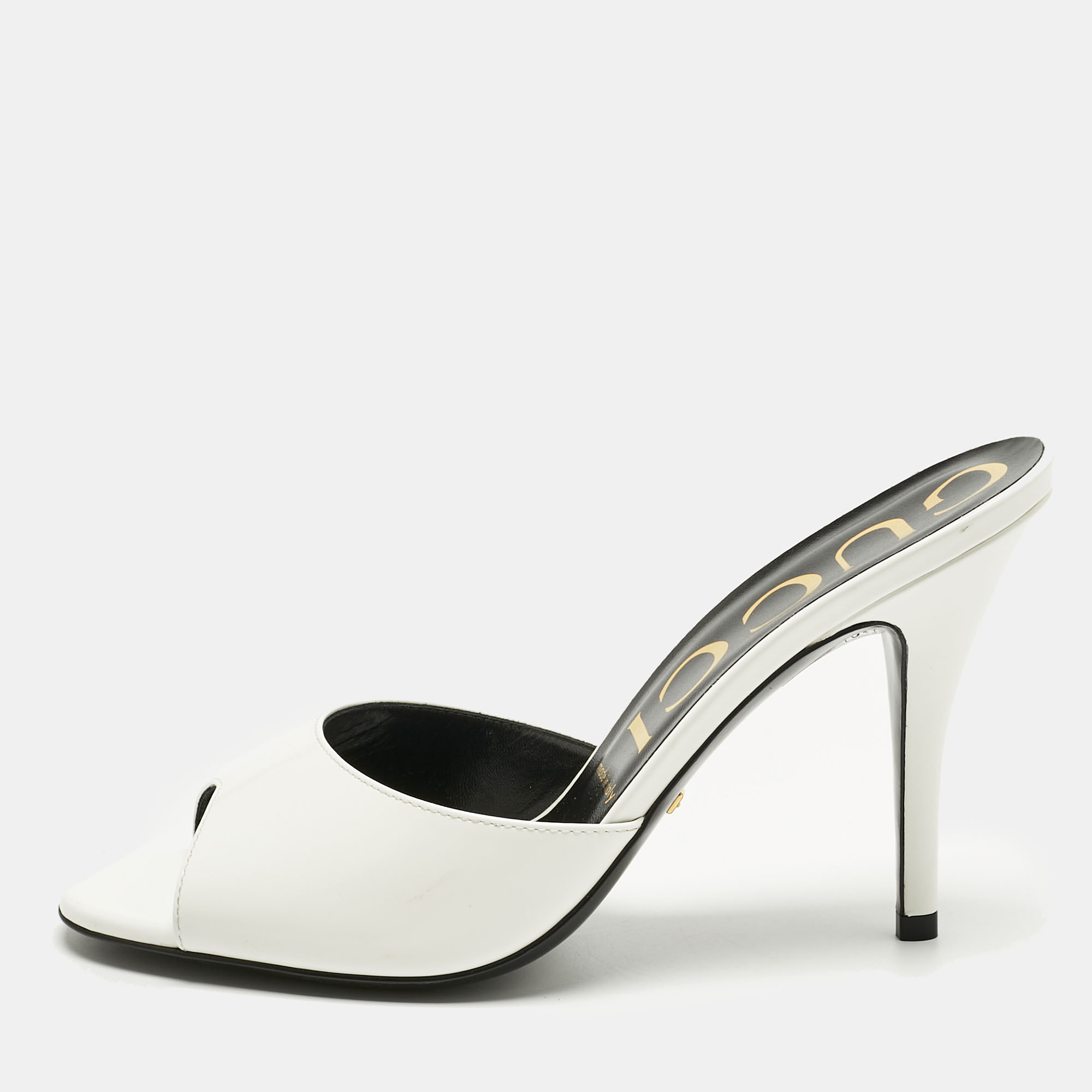 Pre-owned Gucci White Patent Leather Slide Sandals Size 38