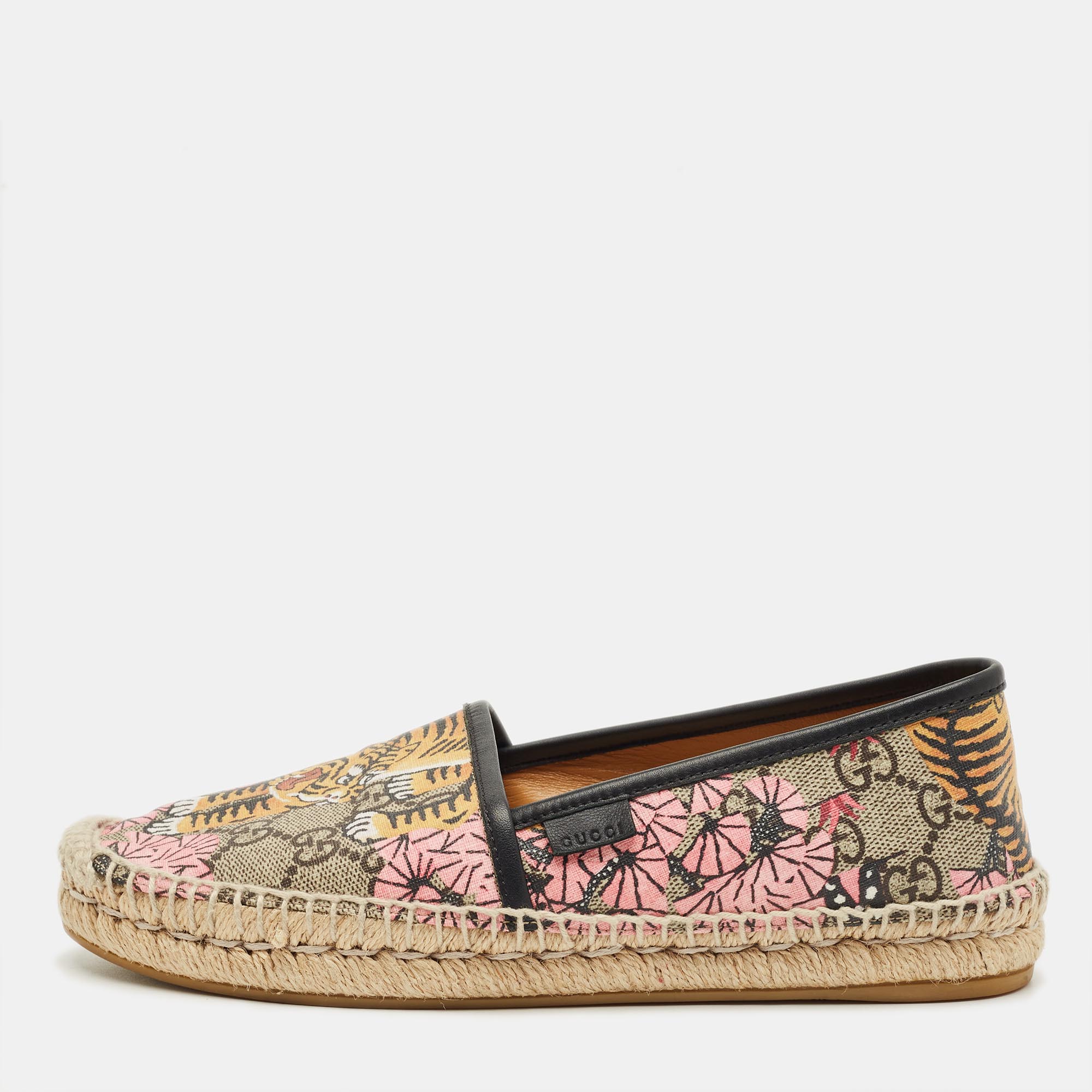 Pre-owned Gucci Multicolor Coated Canvas And Leather Gg Supreme Espadrille Flats Size 36