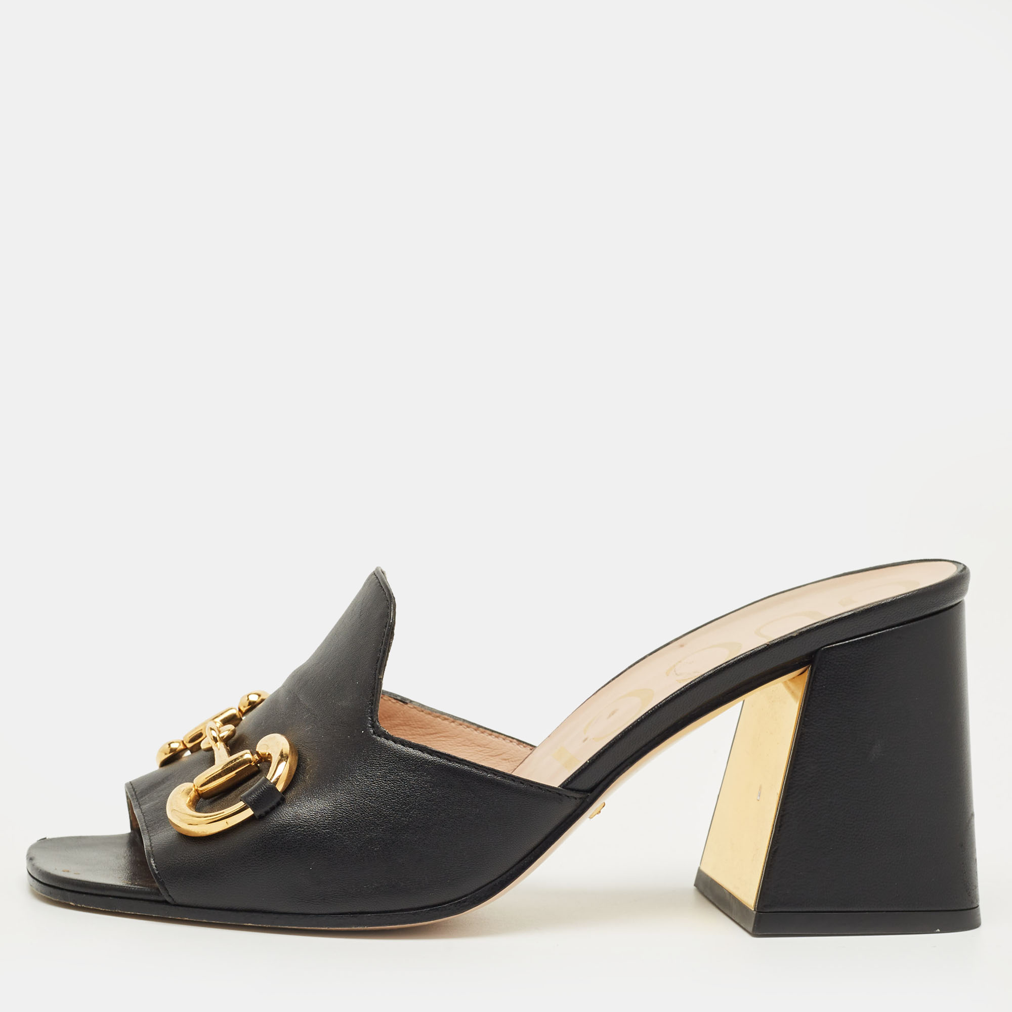 

Gucci Black Leather Horsebit Slide Sandals Size
