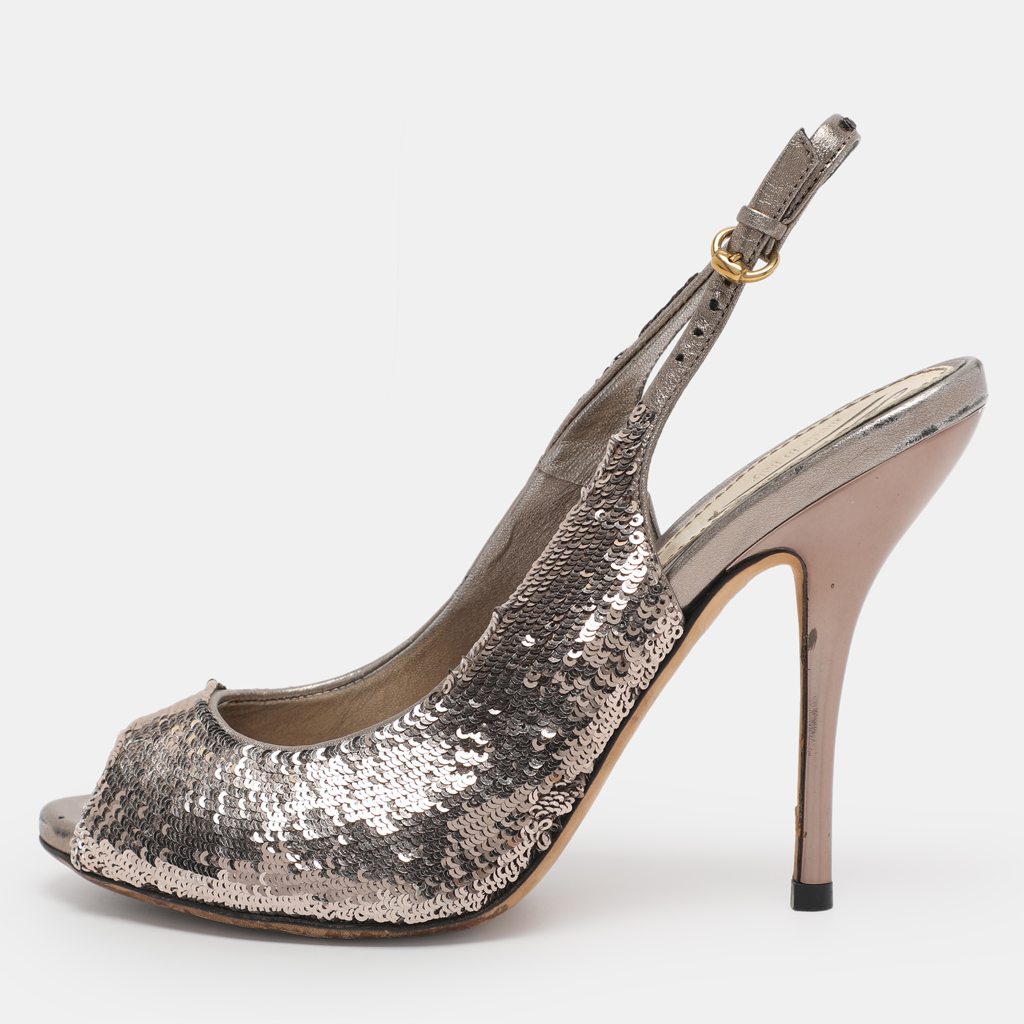 

Gucci Silver Sequins Slingback Pumps Size 36