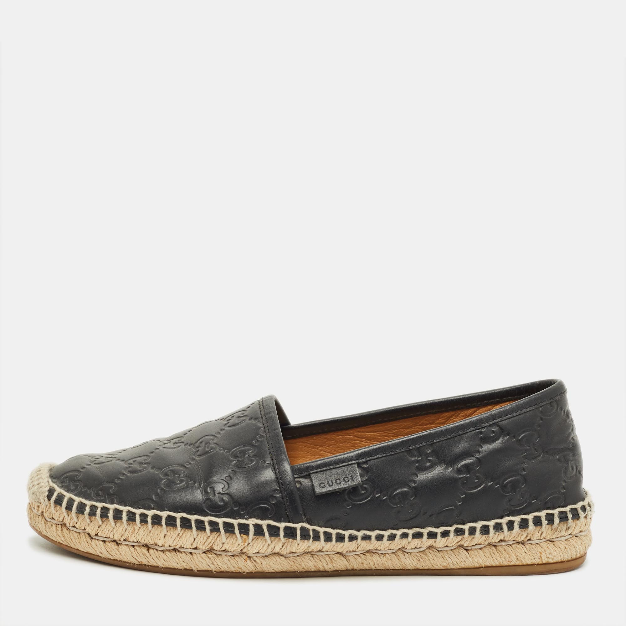 

Gucci Black Leather Guccissima Espadrille Flats Size