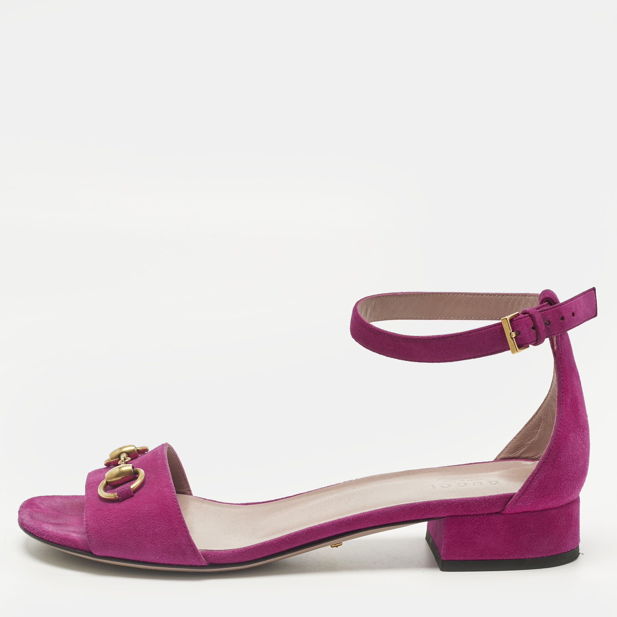 

Gucci Purple Suede Horsebit Ankle Strap Sandals Size