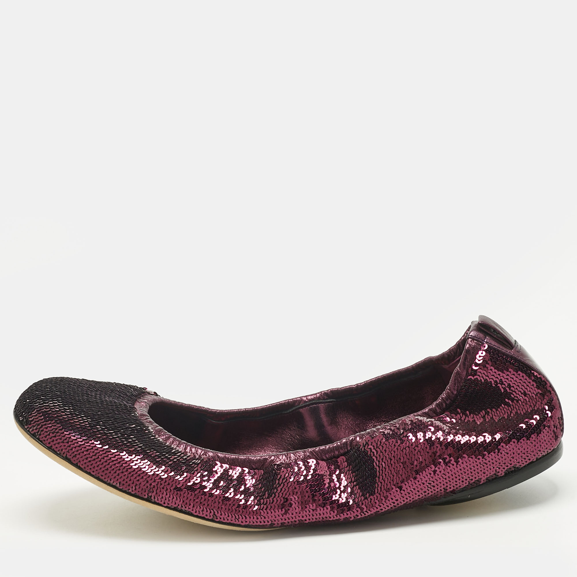 

Gucci Purple Leather and Sequins Embellish Scrunch Ballet Flats Size