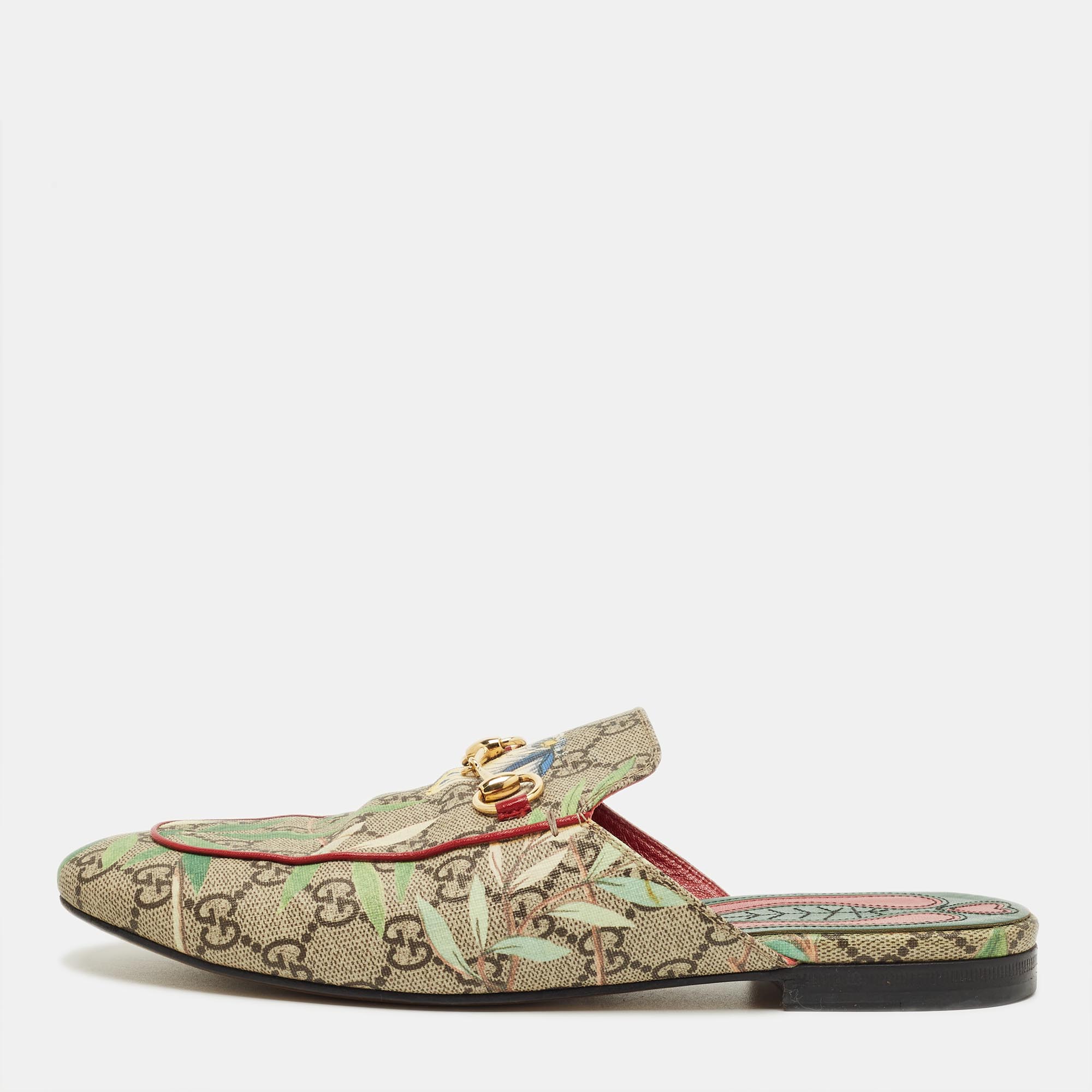 

Gucci Beige Blooms Printed GG Canvas Princetown Mules Sandals Size