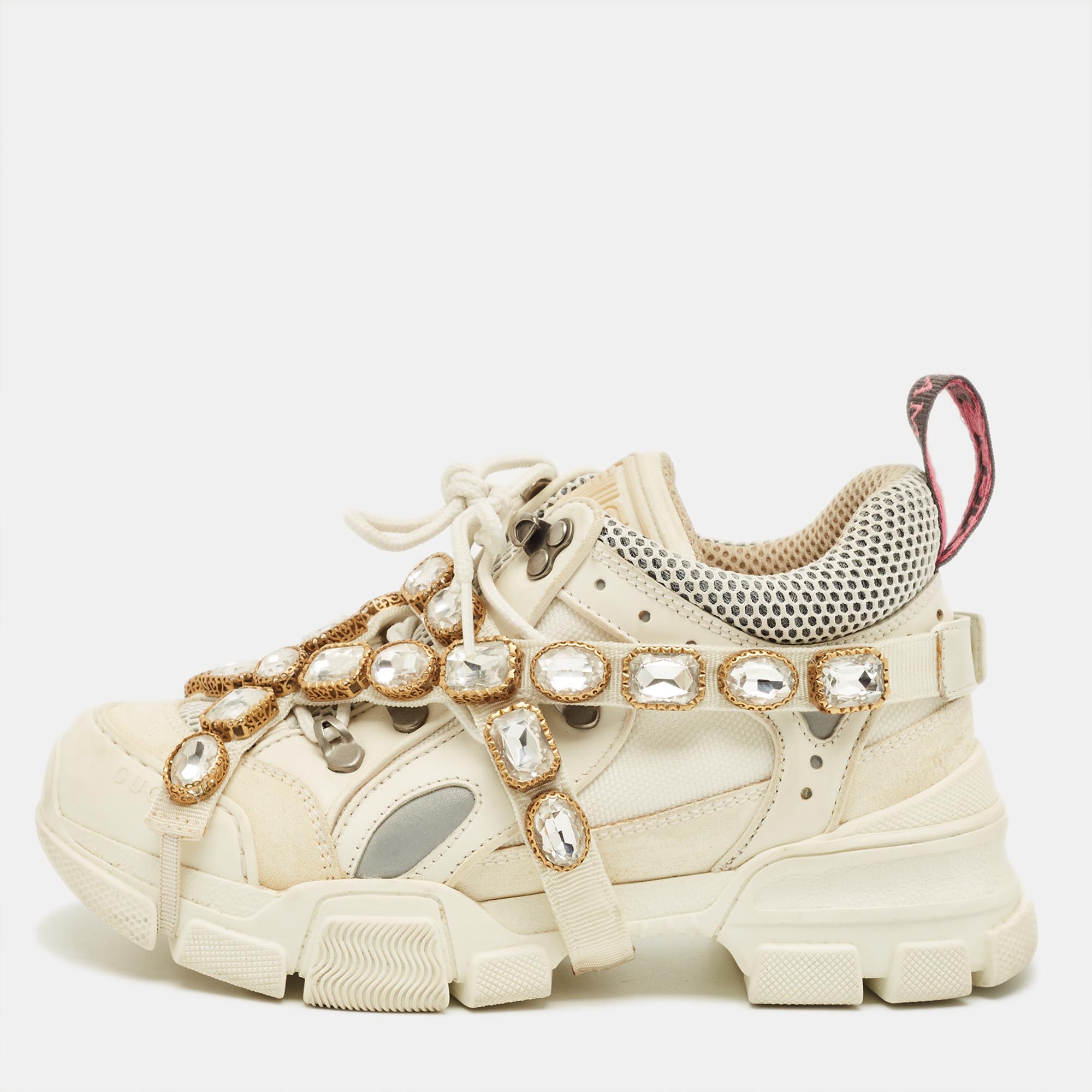 

Gucci White Leather and Mesh Flashtrek Lace Up Sneakers Size