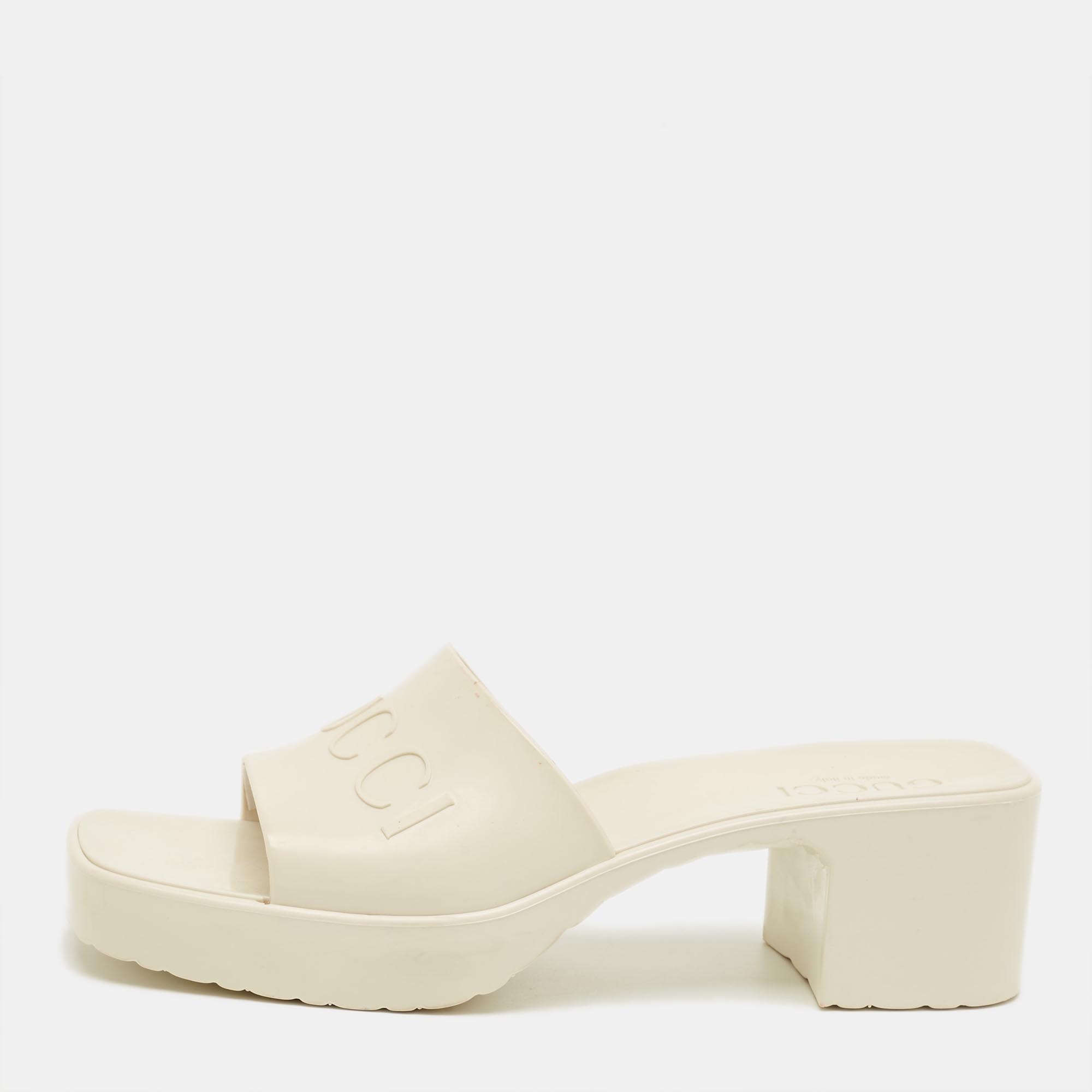 

Gucci White Rubber Logo Slide Sandals Size