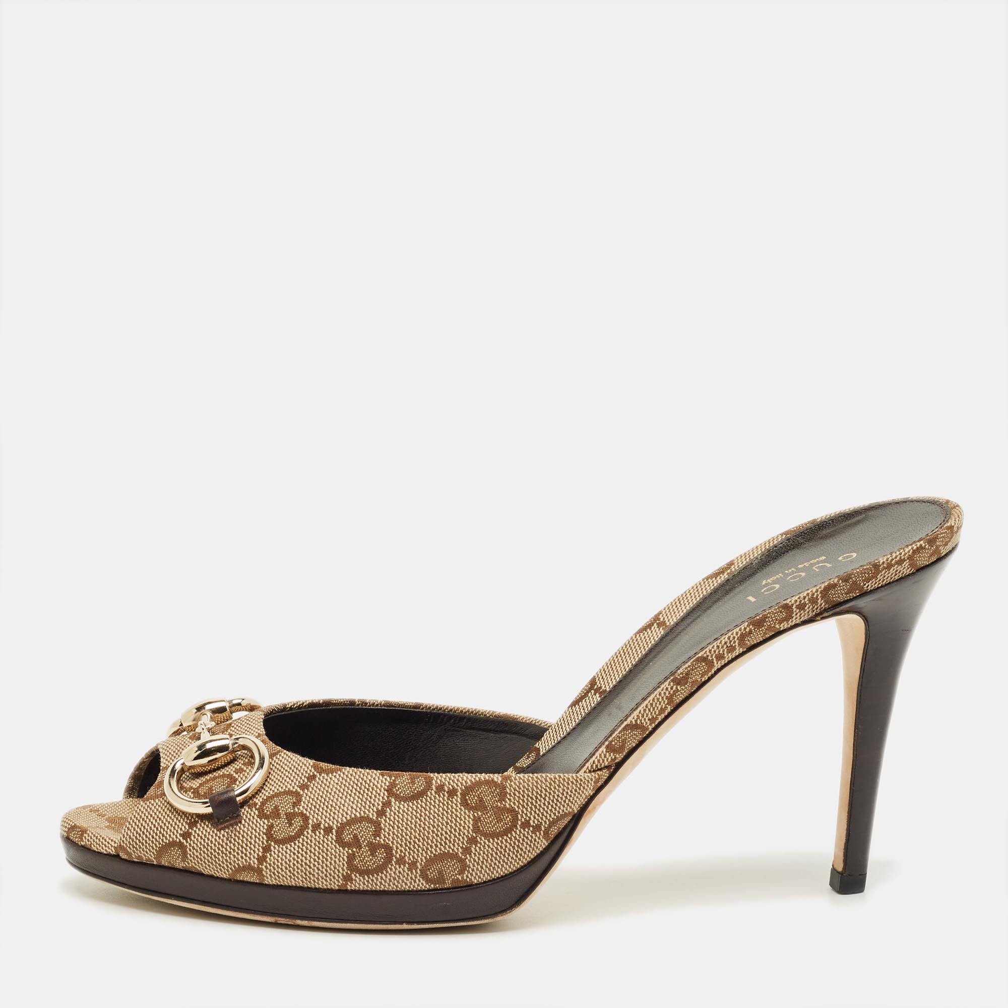 

Gucci Brown GG Canvas Hollywood Sandals Size, Beige