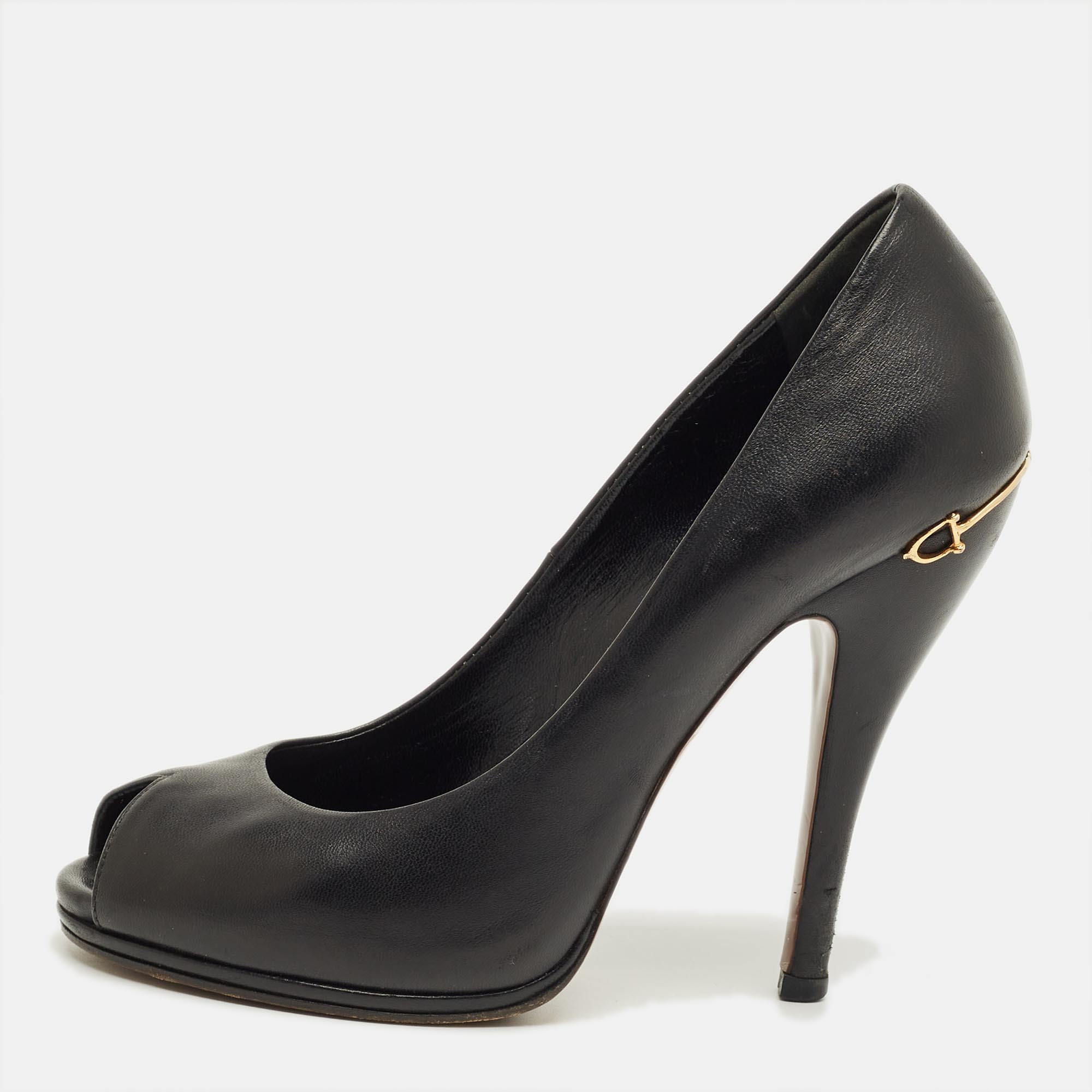 

Gucci Black Leather Peep Toe Pumps Size