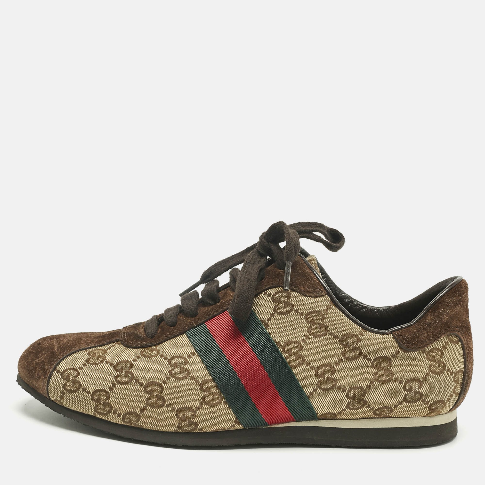 

Gucci Brown/Beige Canvas and Suede Ace Lace Up Sneakers Size