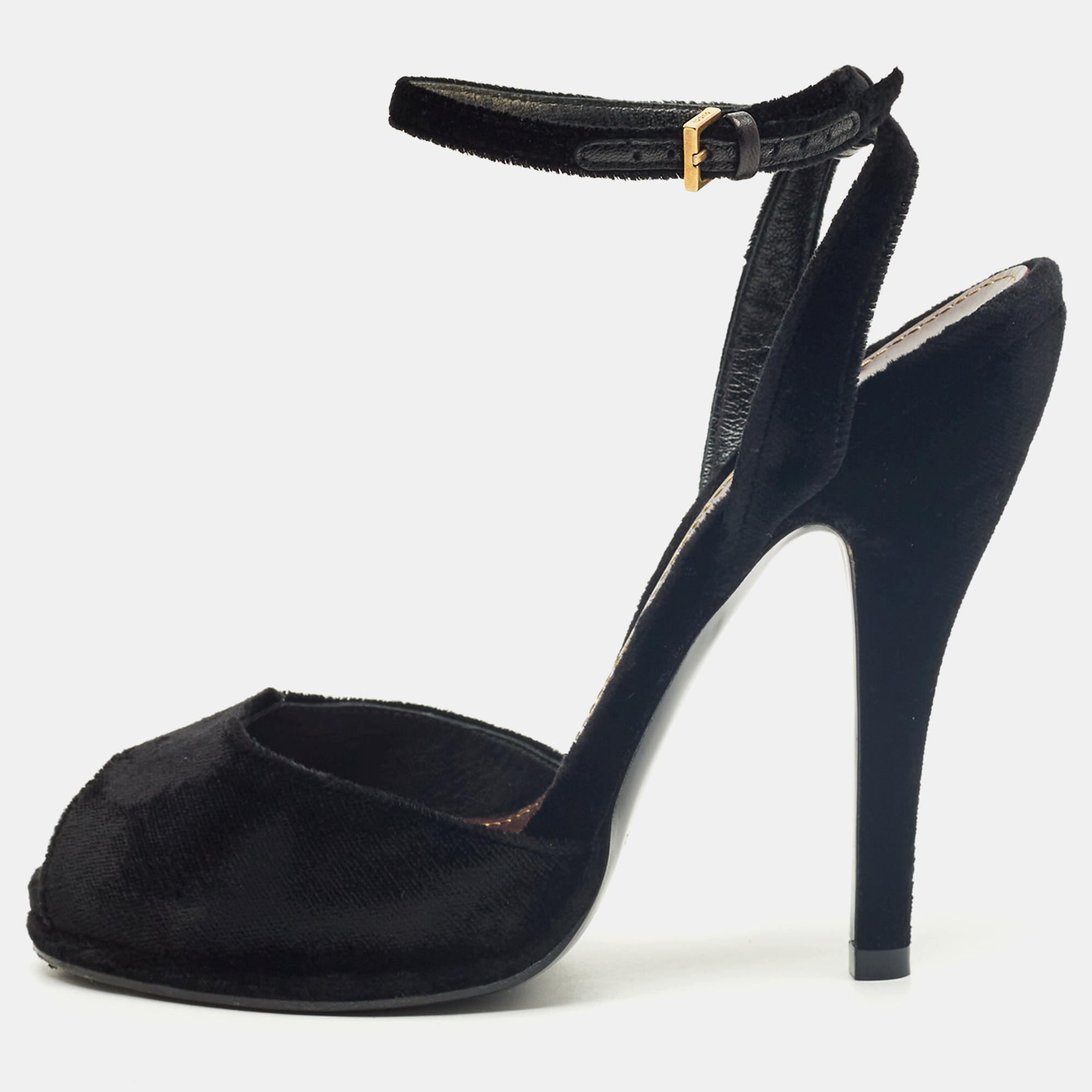 

Gucci Black Velvet Peep Toe Ankle Strap Sandals Size