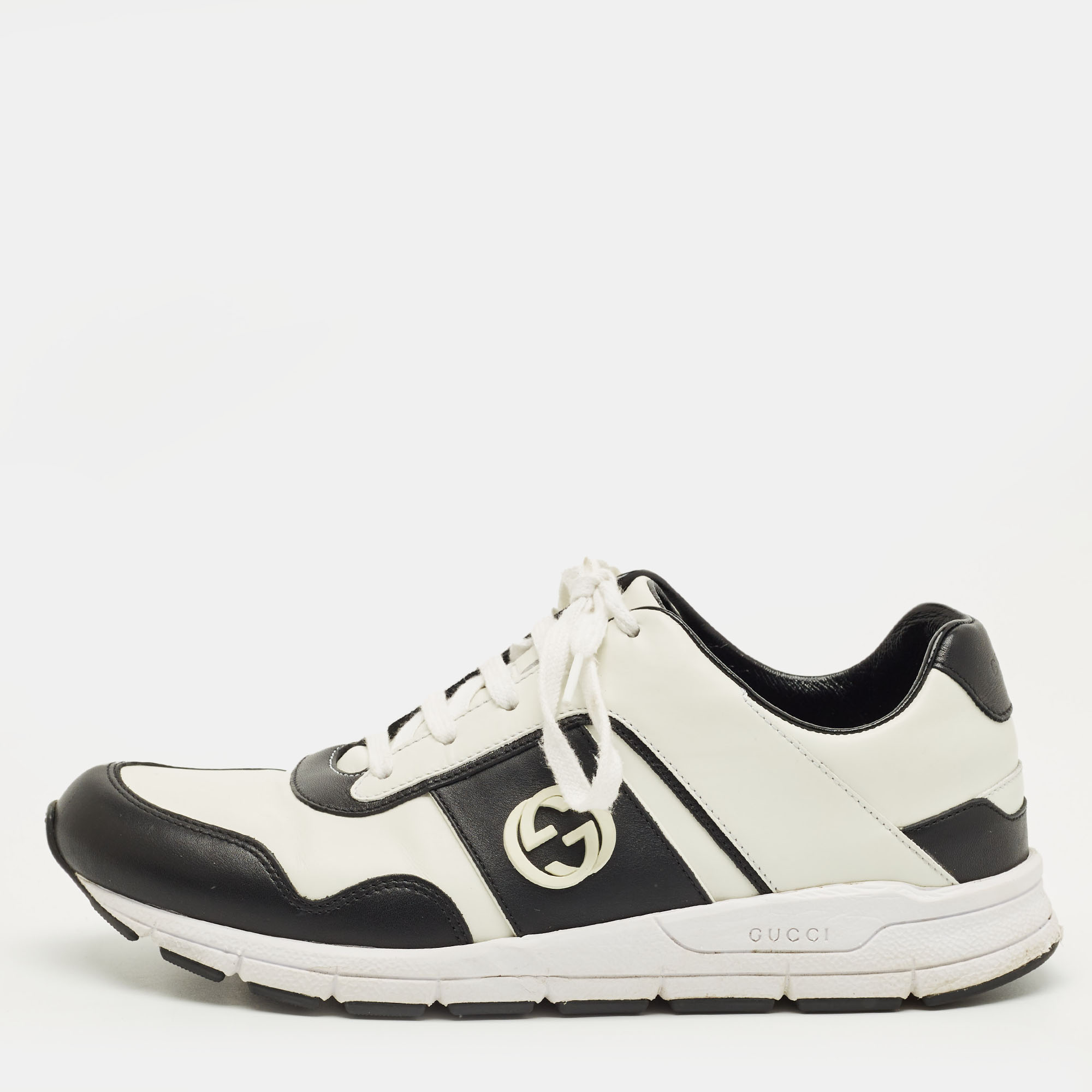 

Gucci White/Black Leather Interlocking G Sneakers Size