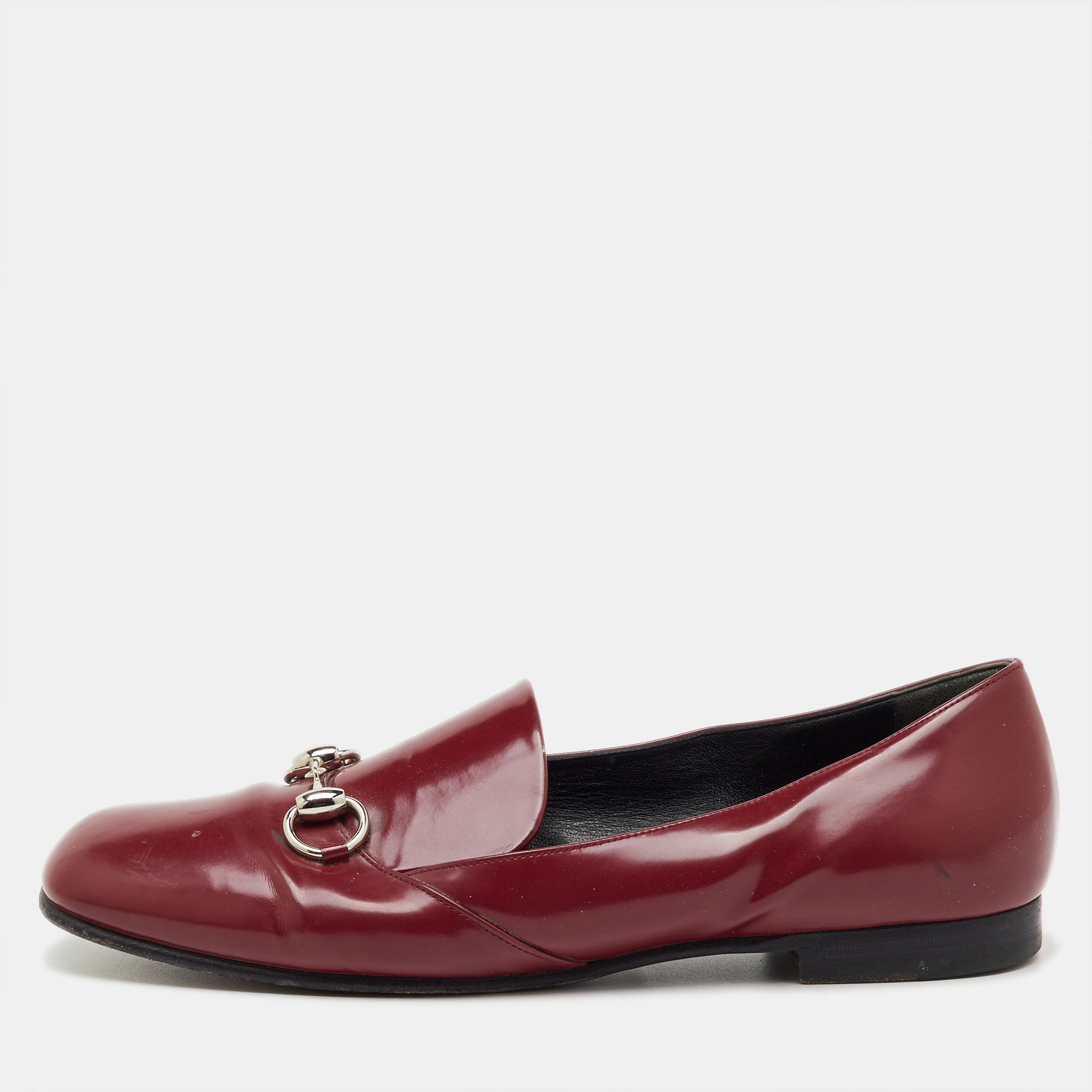 Pre-owned Gucci Burgundy Patent Leather Horsebit Loafers Size 40