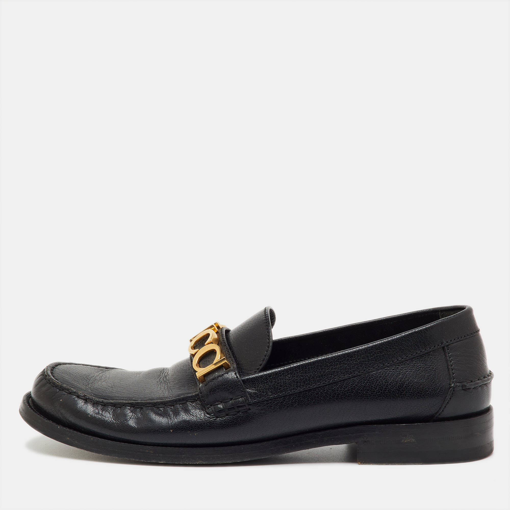 

Gucci Black Leather Cara Logo Embellished Slip On Loafers Size
