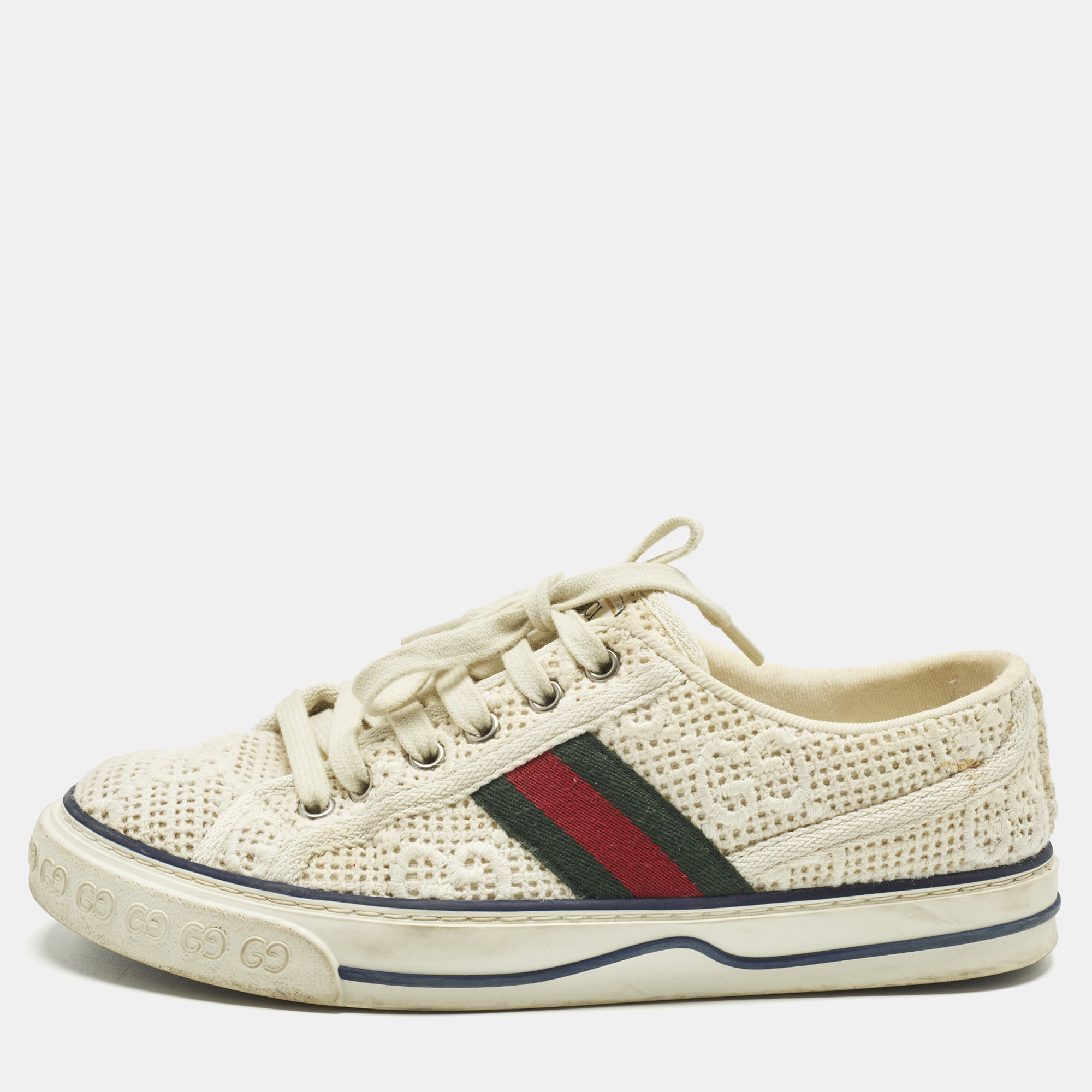 

Gucci Guccissima White Crochet Lace Up Sneakers Size