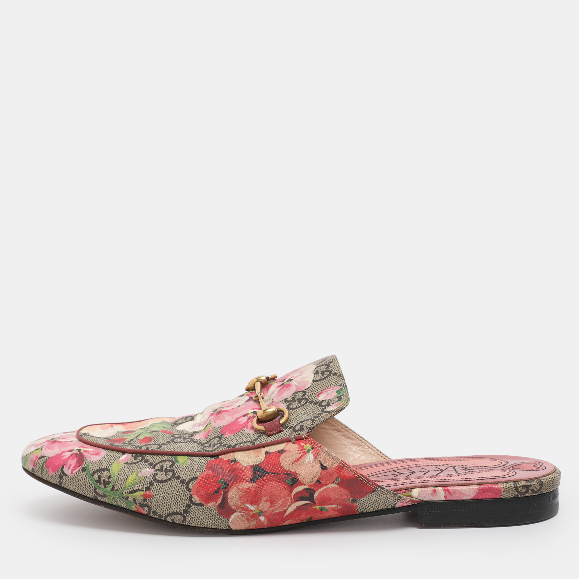 Pre-owned Gucci Horsebit Princetown Size 41 Multicolor Floral Supreme Canvas Flat Mules