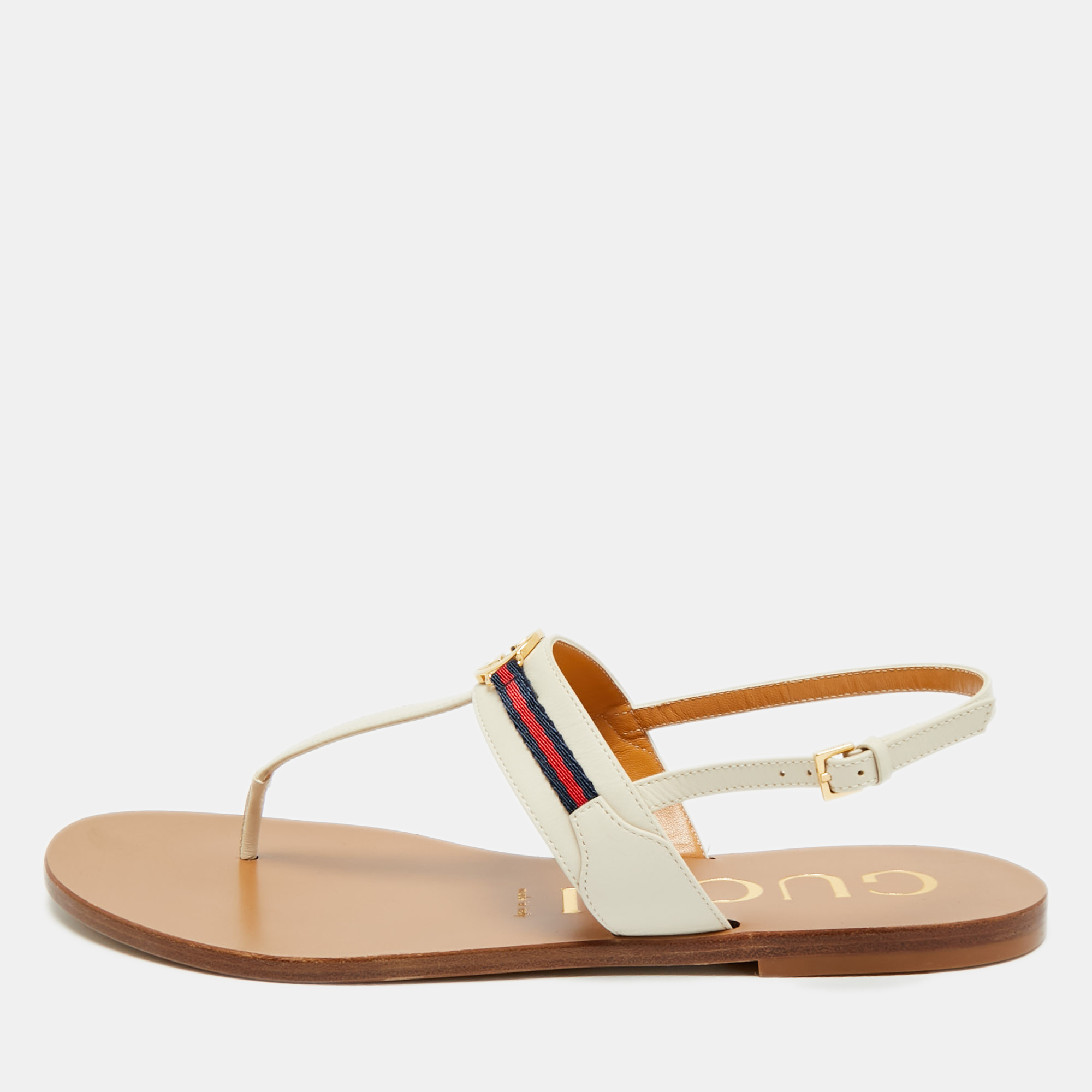 

Gucci Interlocking G Size  Cream Leather Slingback Sandals
