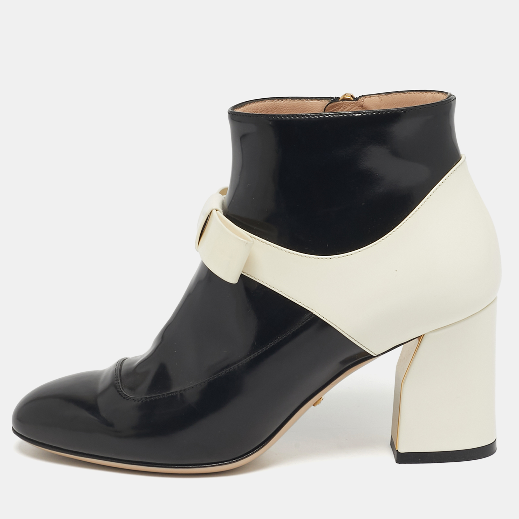 GUCCI Pre-owned Size 36 Black/white Patent Leather Bow Ankle Length Boots
