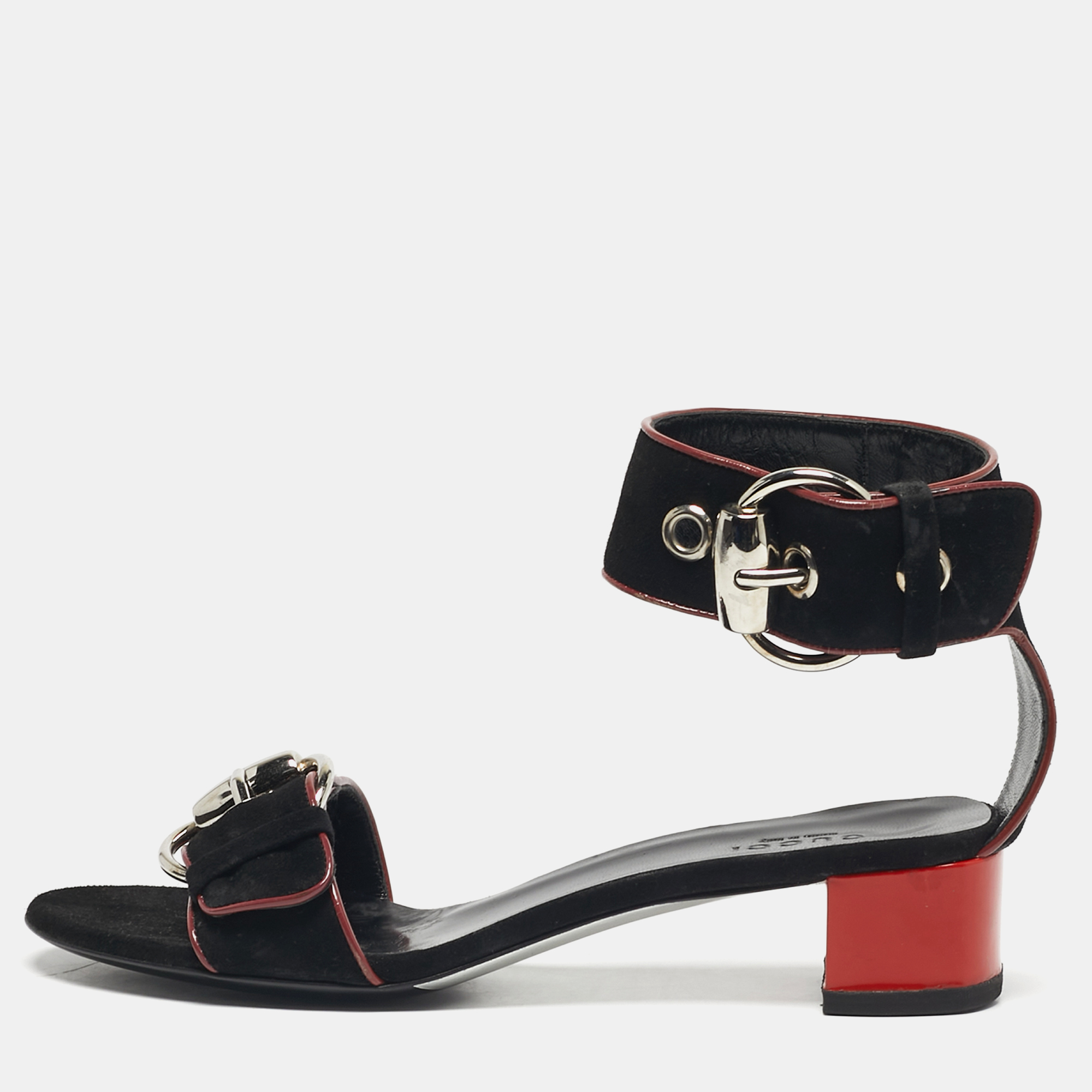 

Gucci Size  Black Leather and Suede Ankle Strap Sandals
