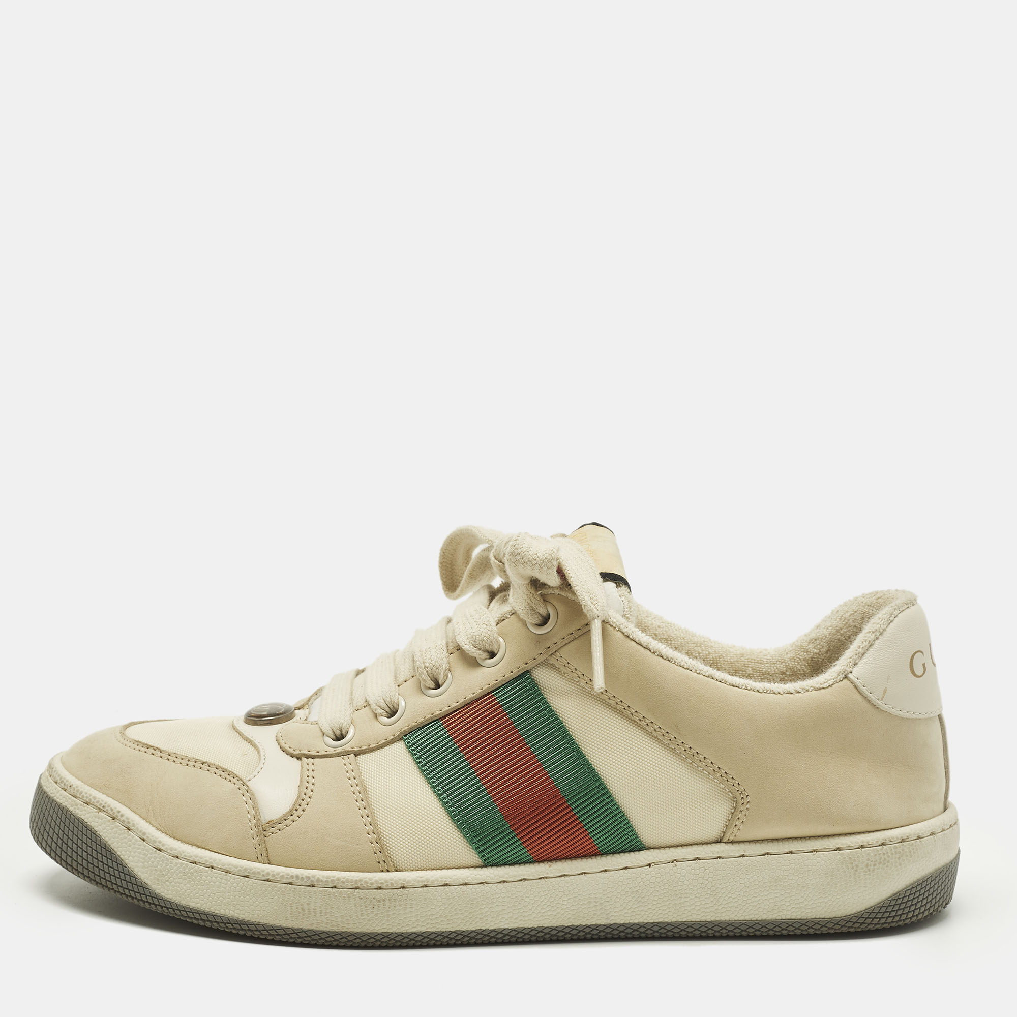 

Gucci Screener Size  Grey Leather and Nubuck Leather Low Top Sneakers