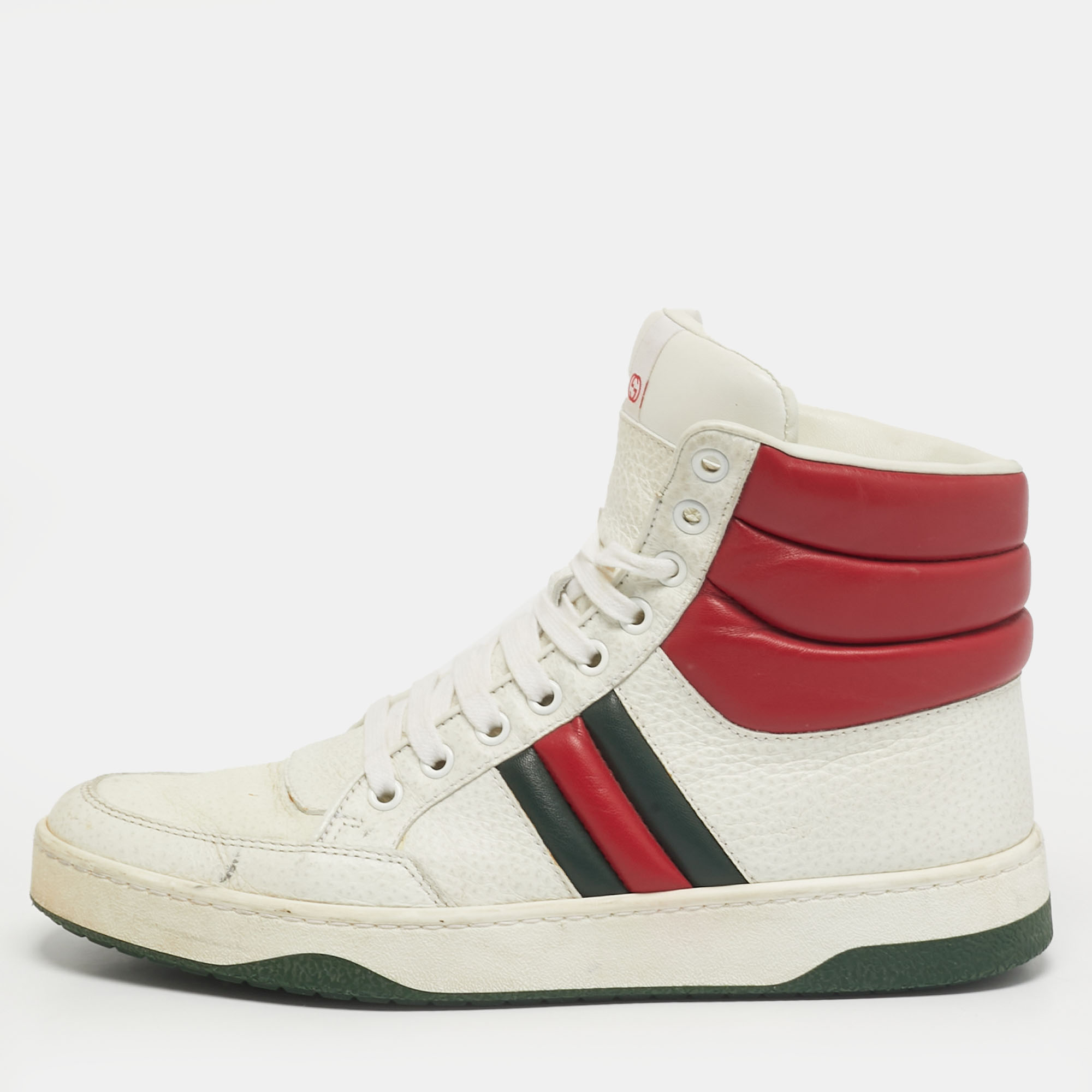 Pre-owned Gucci New Praga Karibu Size 38 White Leather High Top Sneakers