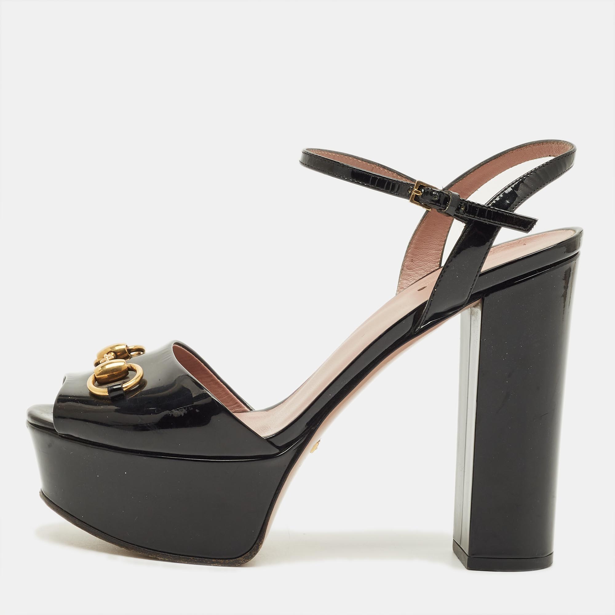 

Gucci Claudie Size  Black Patent Leather Ankle Strap Sandals