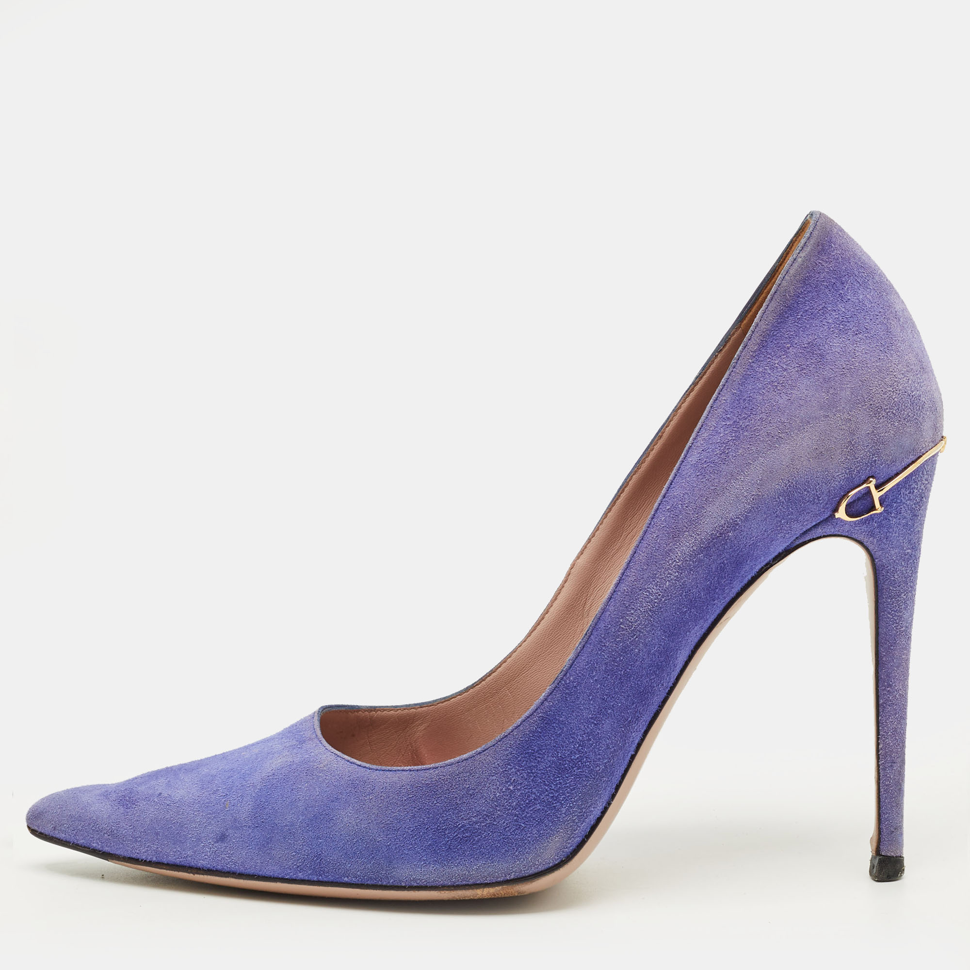 Click to view more detailed imagery on our partner's website Pre-owned Gucci Size 39 Blue Suede Elizabeth Horsebit Pointed Toe Pumps
