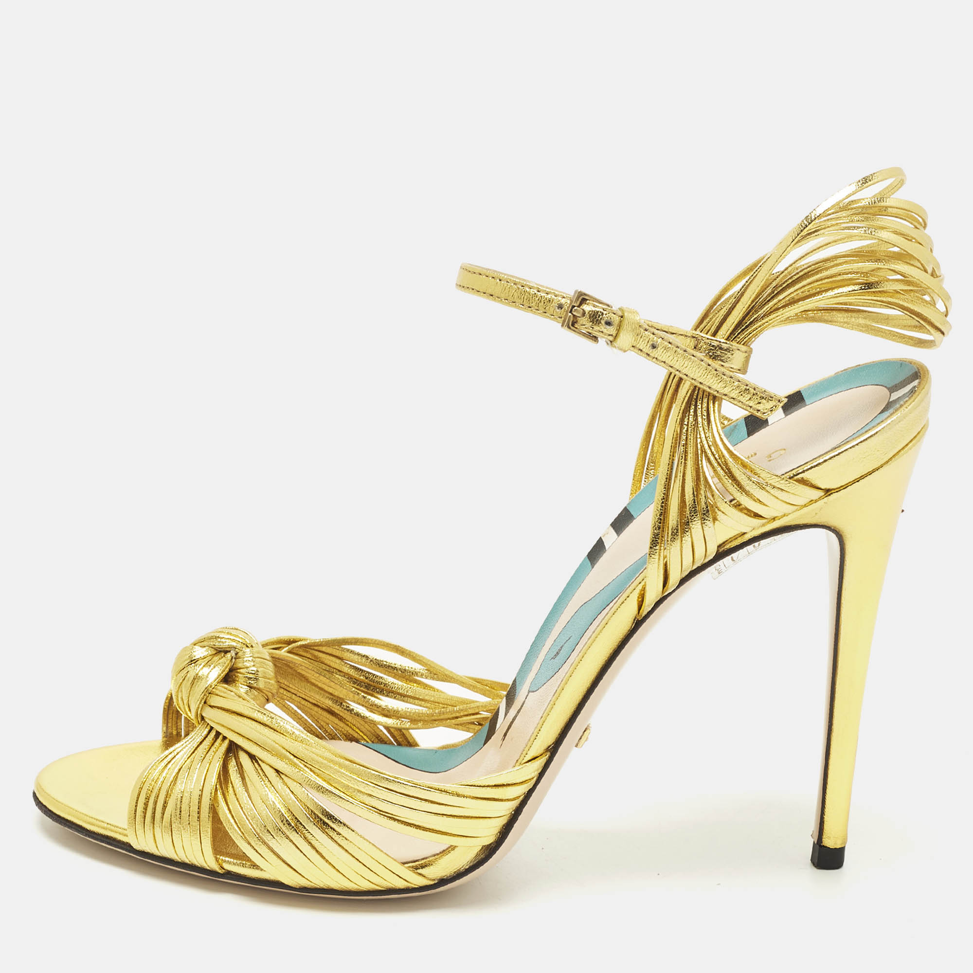 

Gucci Allie Size  Metallic Leather Ankle Strap Sandals