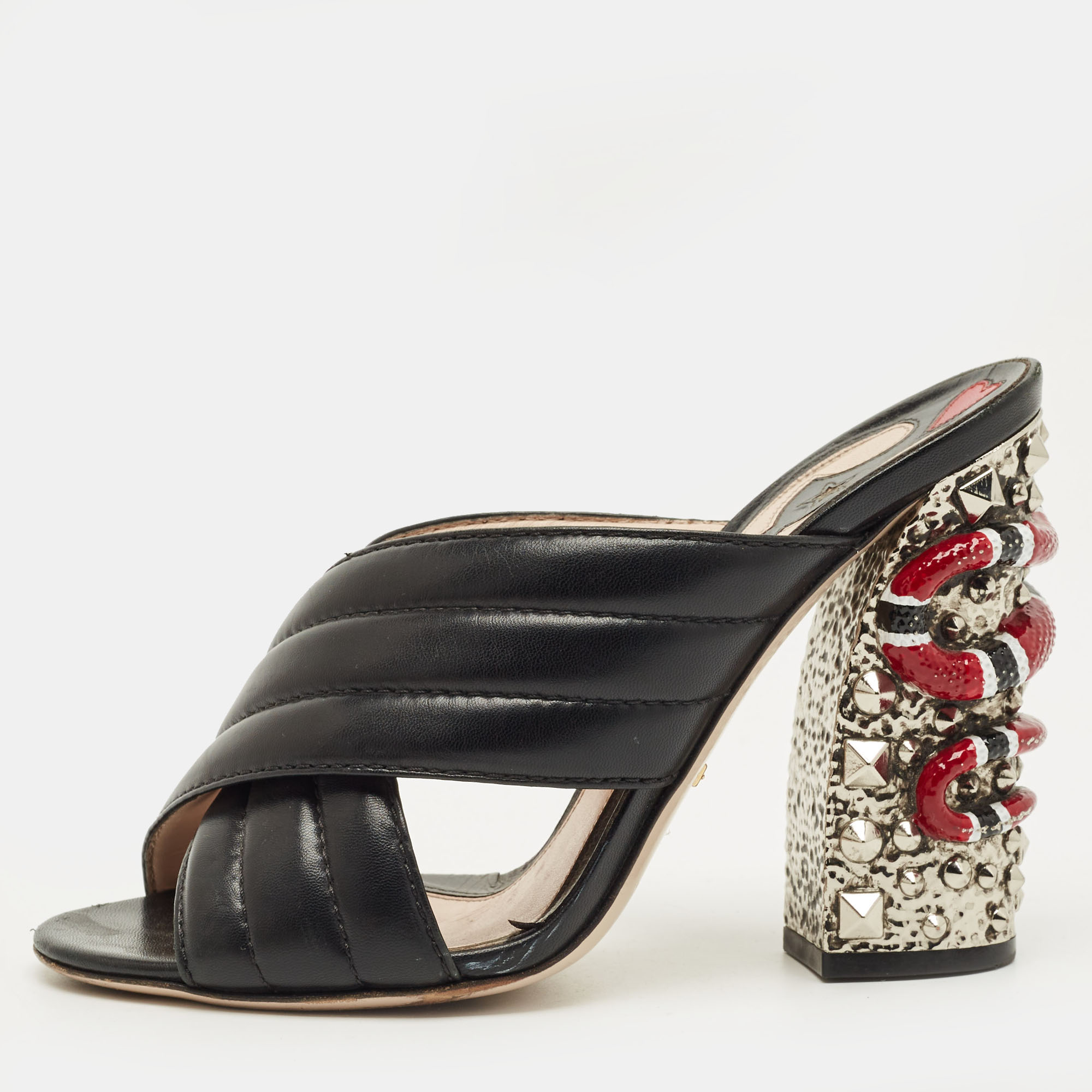 

Gucci Webby Size  Black Leather Snake Embellished Mules