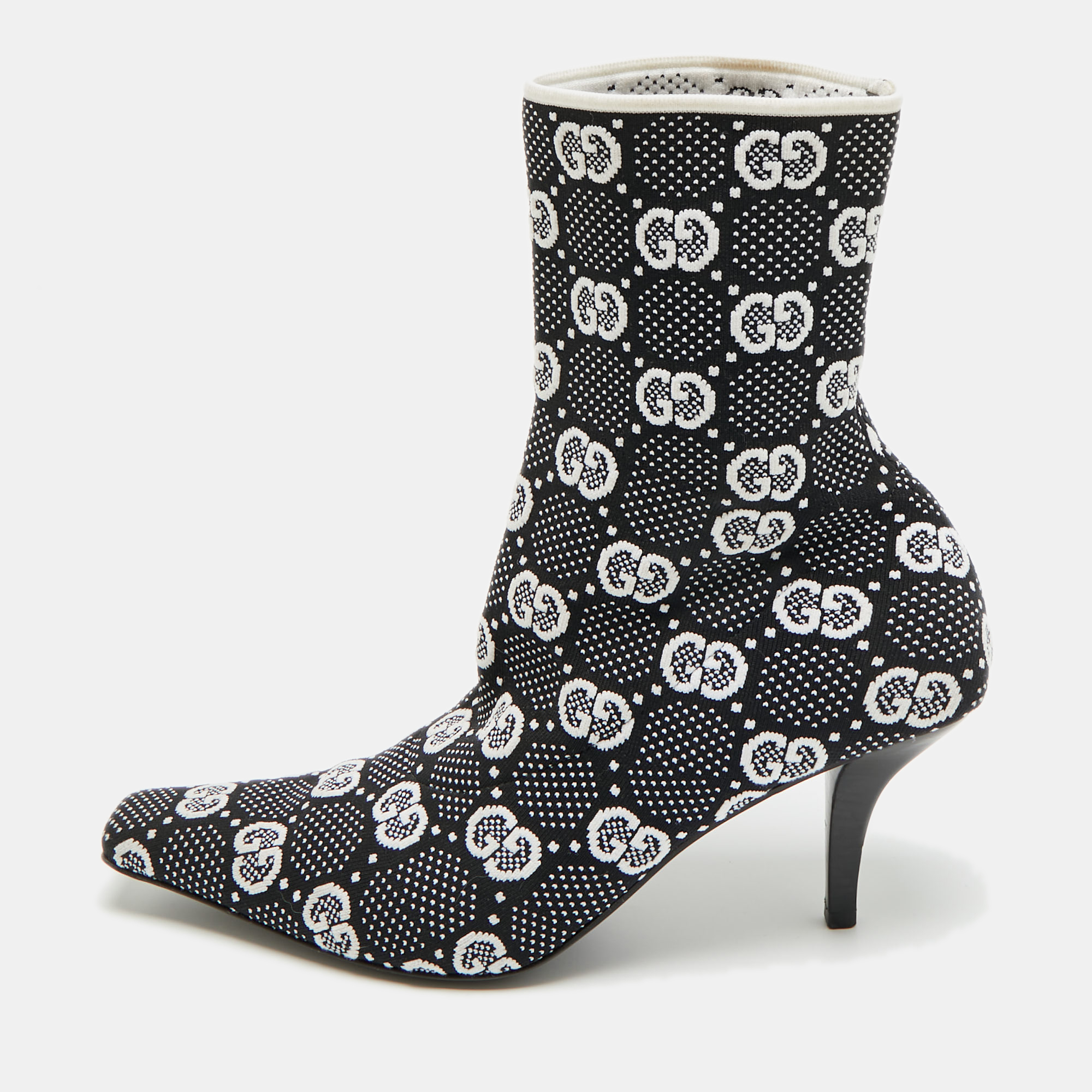 Pre-owned Gucci Gg Size 39.5 Black Knit Fabric Sock Boots