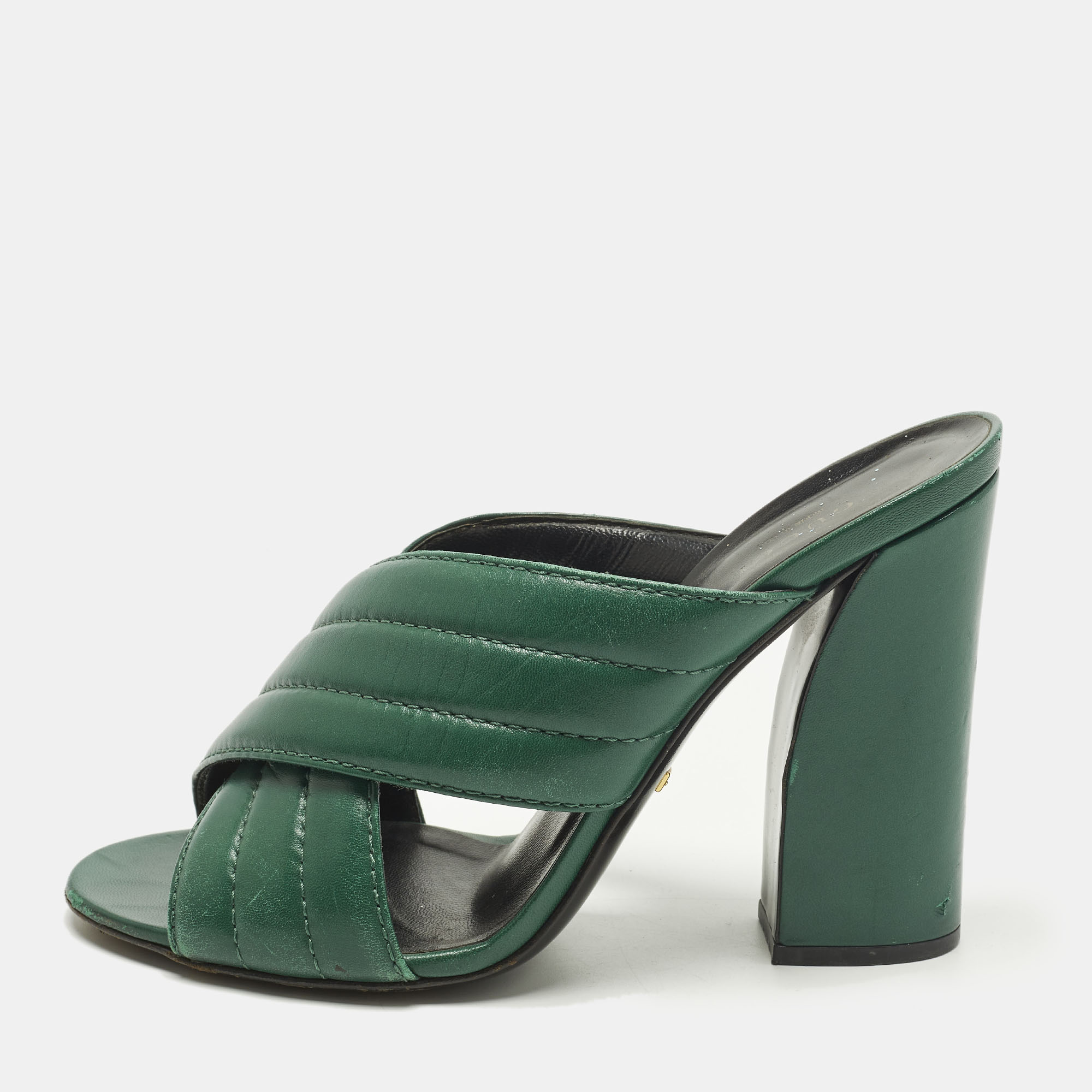 

Gucci Webby Size  Green Quilted Leather Slide Sandals