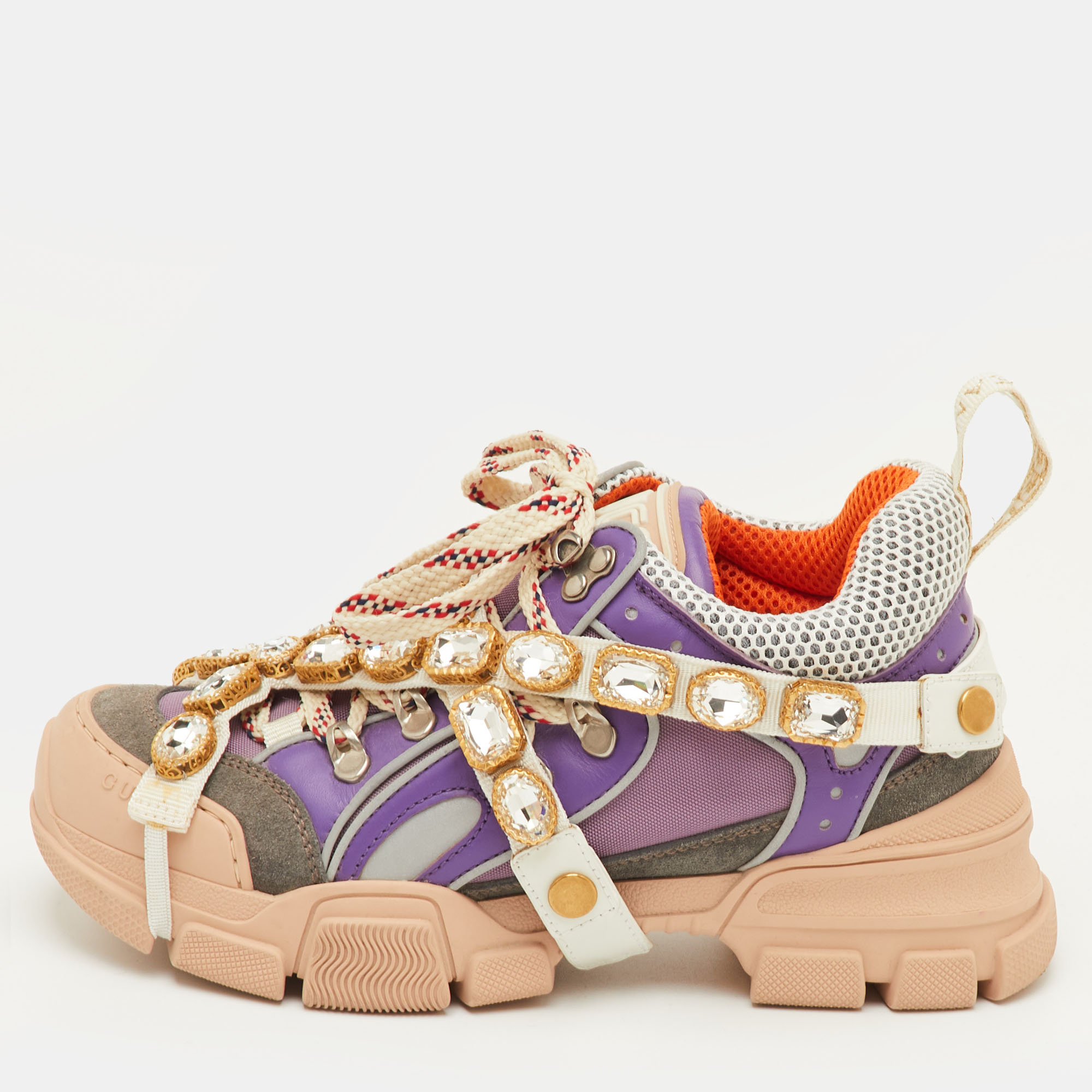 

Gucci Flashtrek Size  Multicolor Mesh and Leather Removable Crystals Sneakers