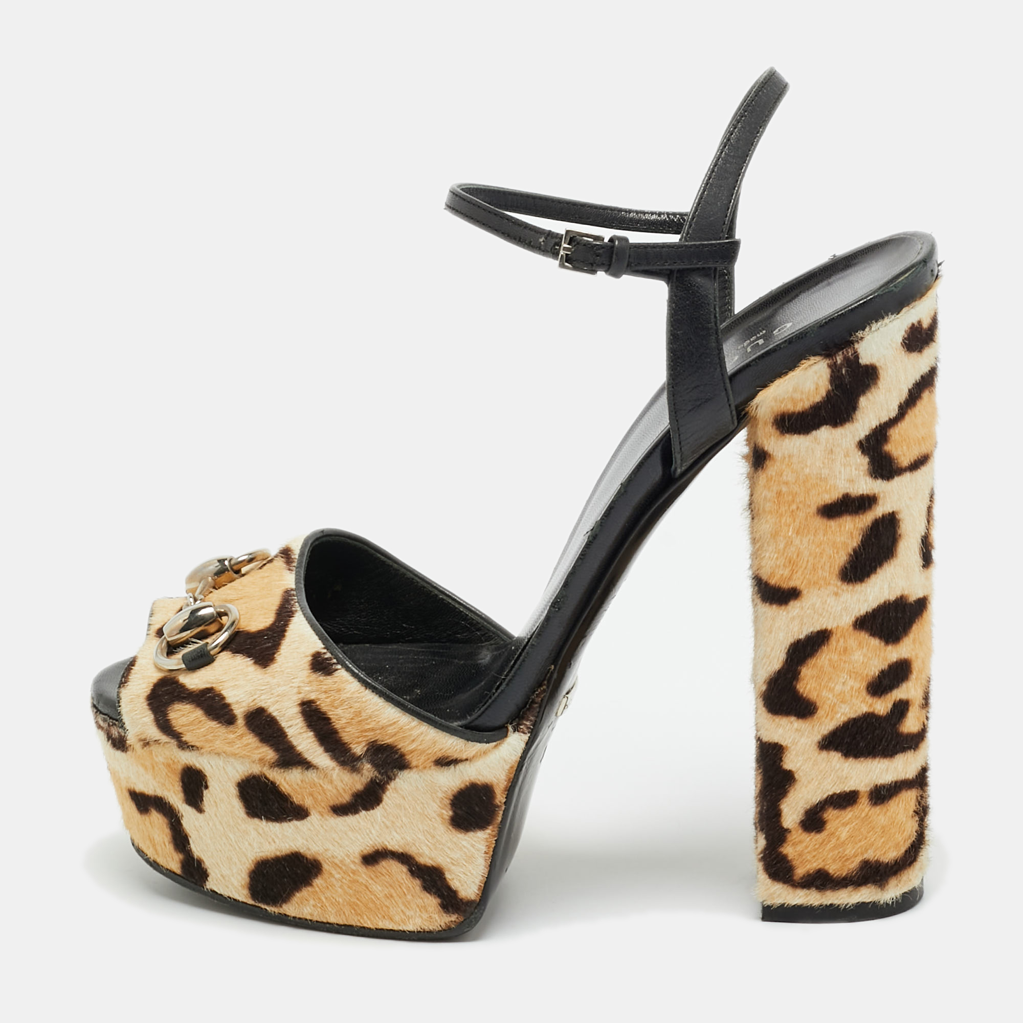 

Gucci Claudie Size  Beige/Brown Calf Hair Ankle Strap Sandals