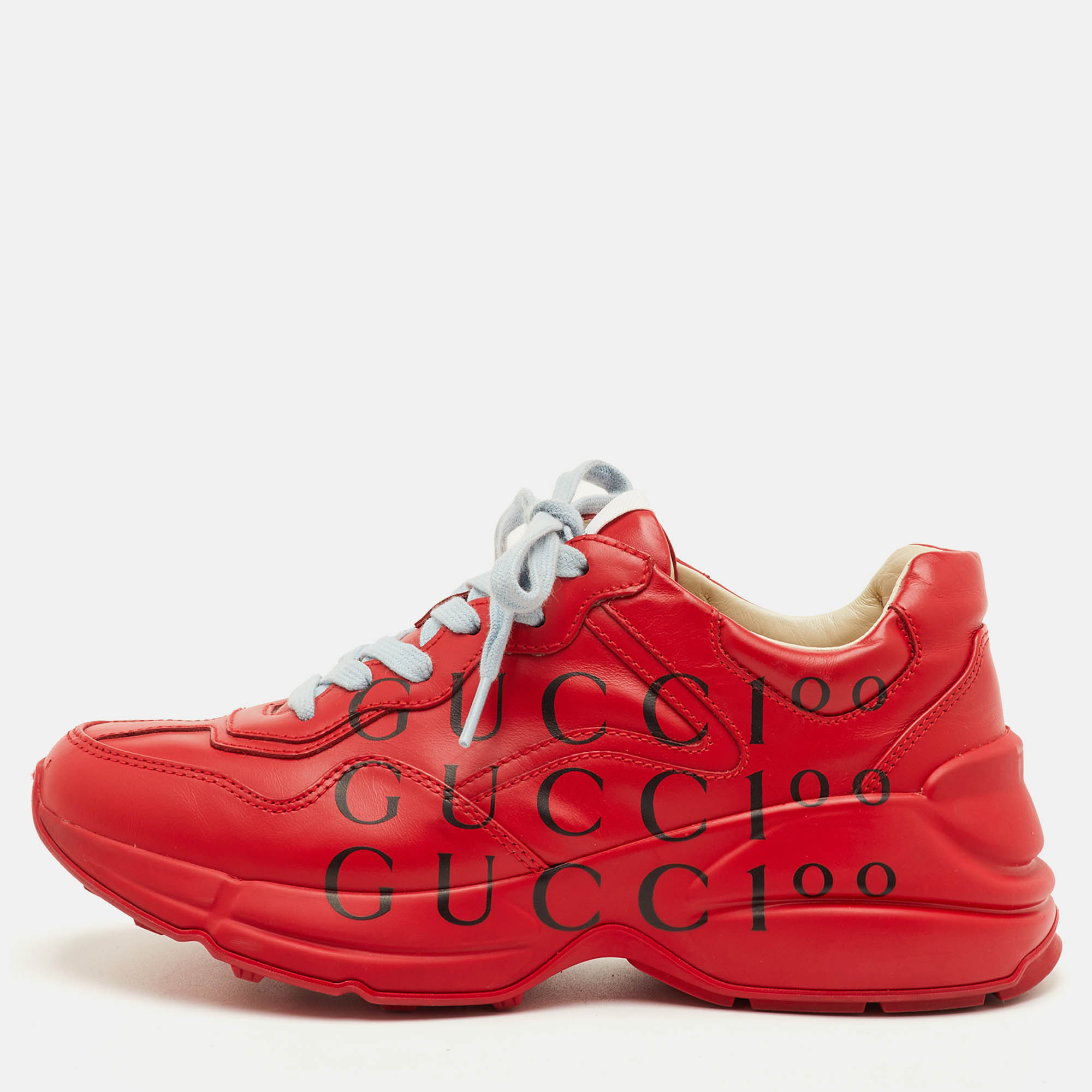 

Gucci Rhyton Size  Red Leather 100th Anniversary Red Lace Up Sneakers