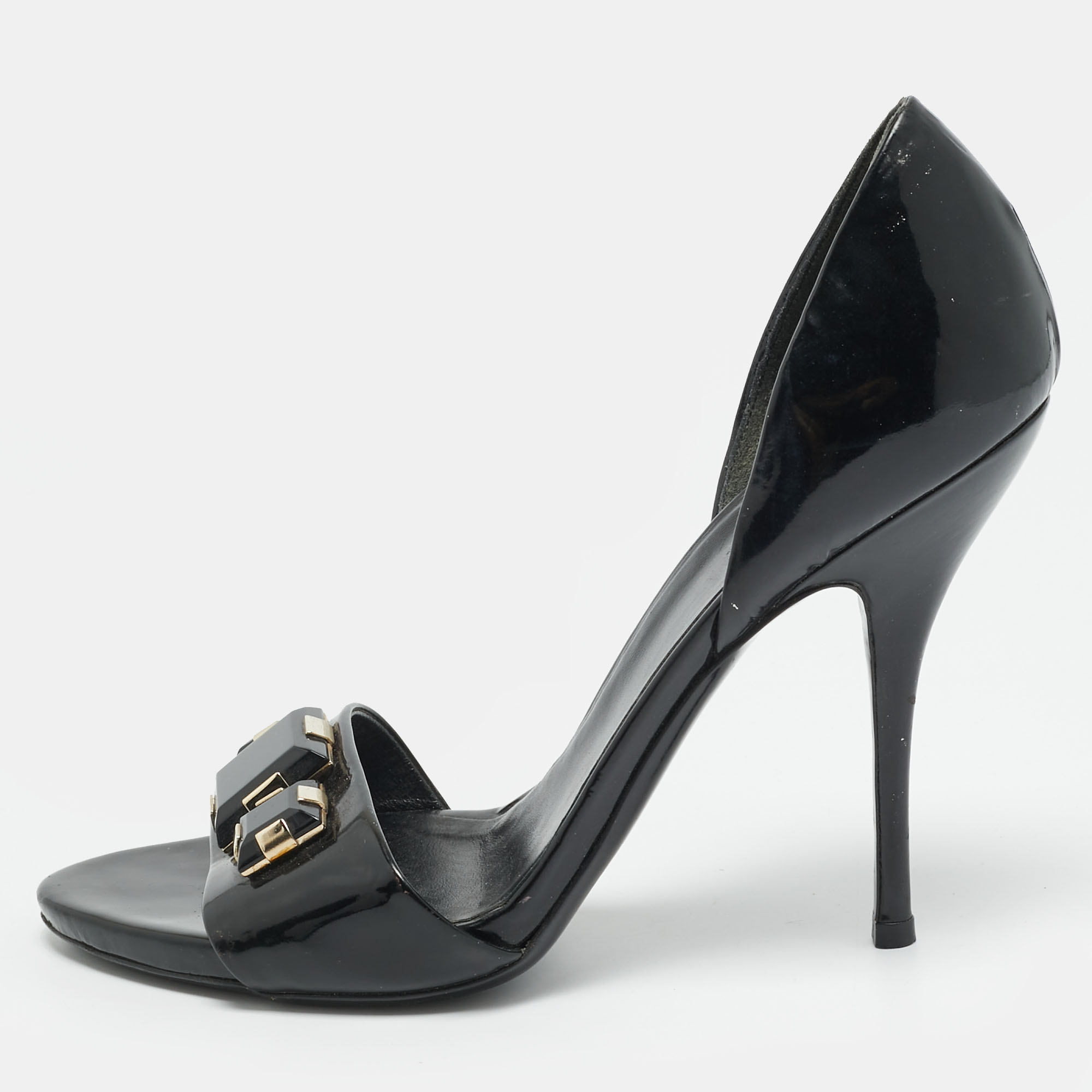 

Gucci Size 39 Black Patent Leather Crystal Embellished Sandals