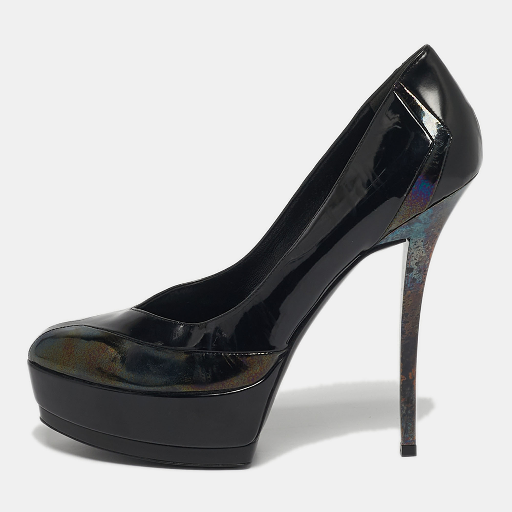 

Gucci Size  Two Tone Patent and Leather Platform Pumps, Black