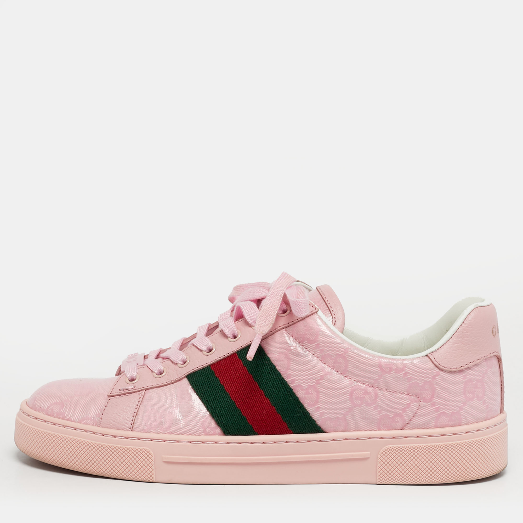 

Gucci Ace Size  Pink Leather Web Lace Up Sneakers