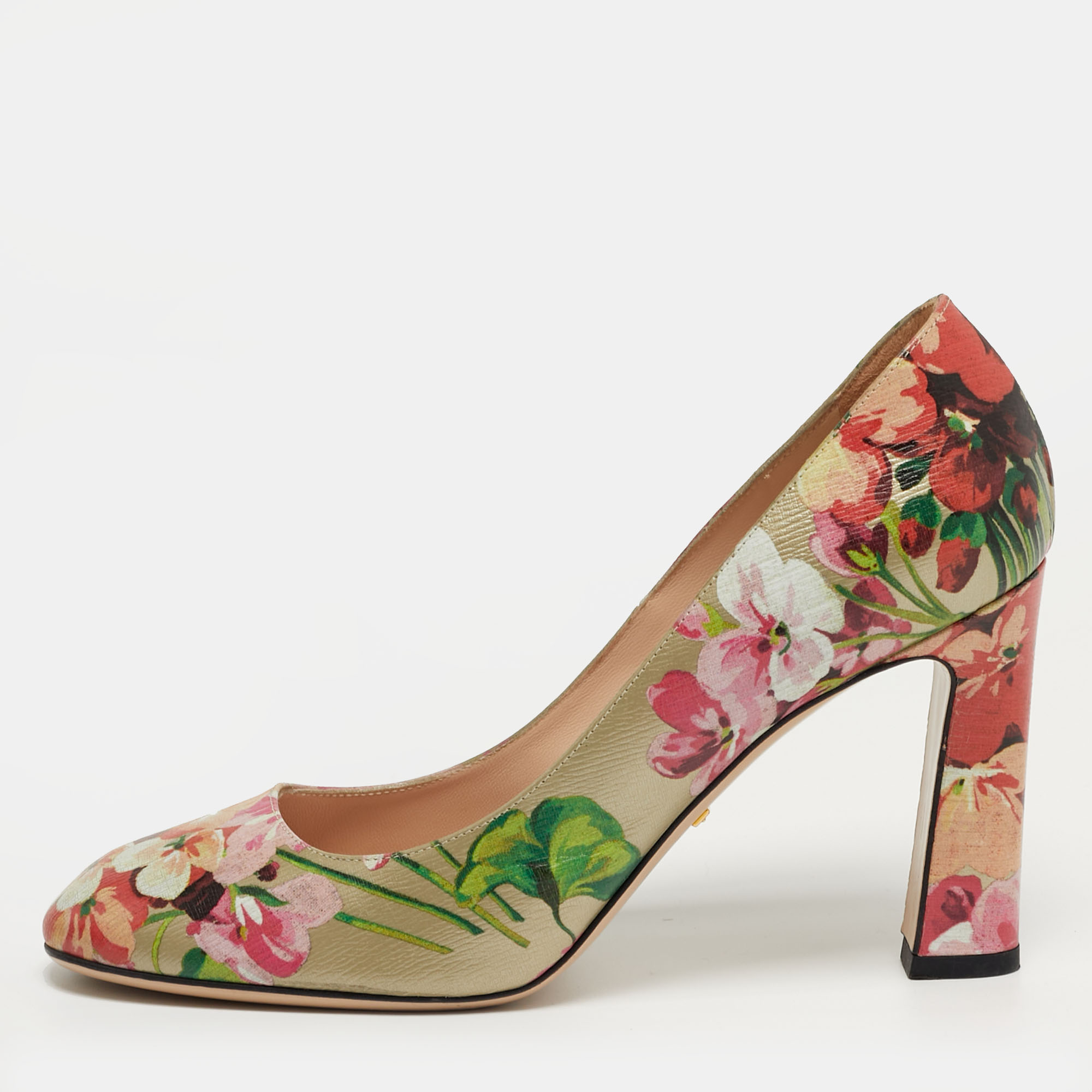 

Gucci Blooms Size  Multicolor Leather Block Heel Pumps